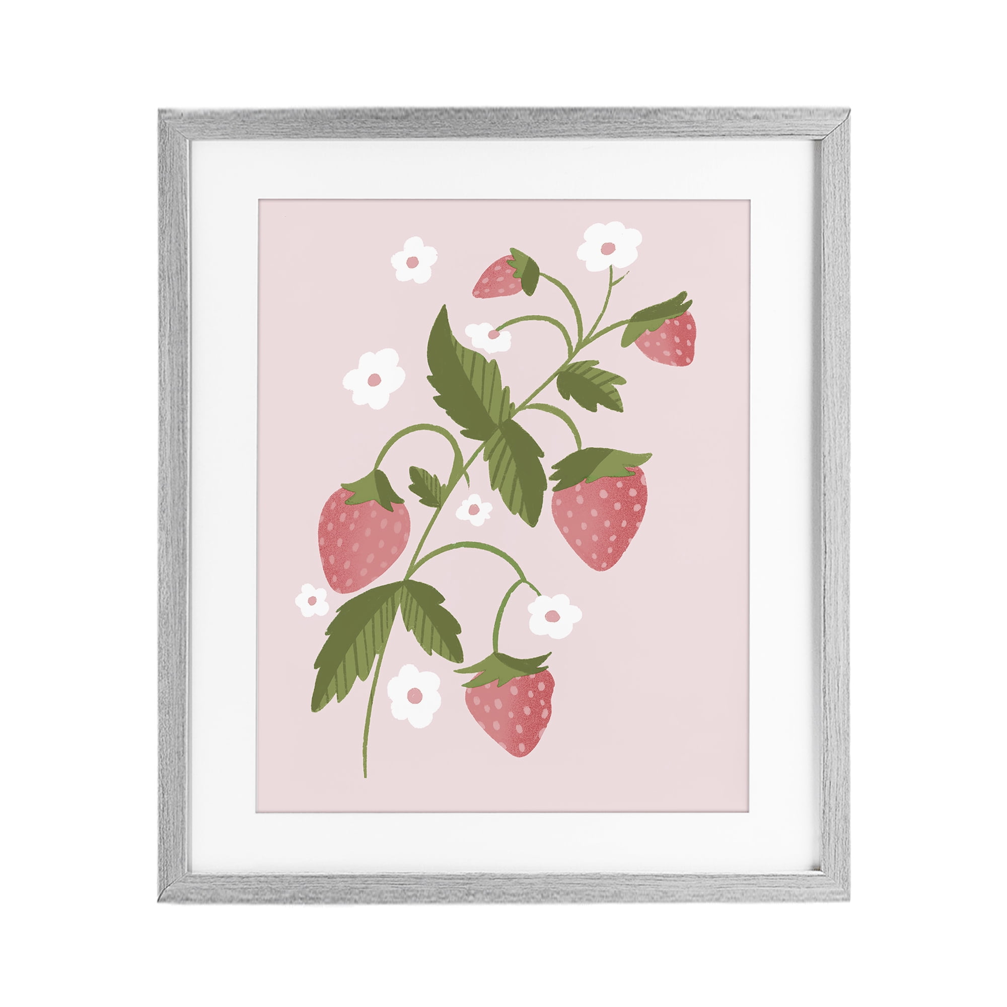 Stupell Industries Pastel Strawberries Branch Gray Framed Print Under Glass, design by Paige Sredenschek