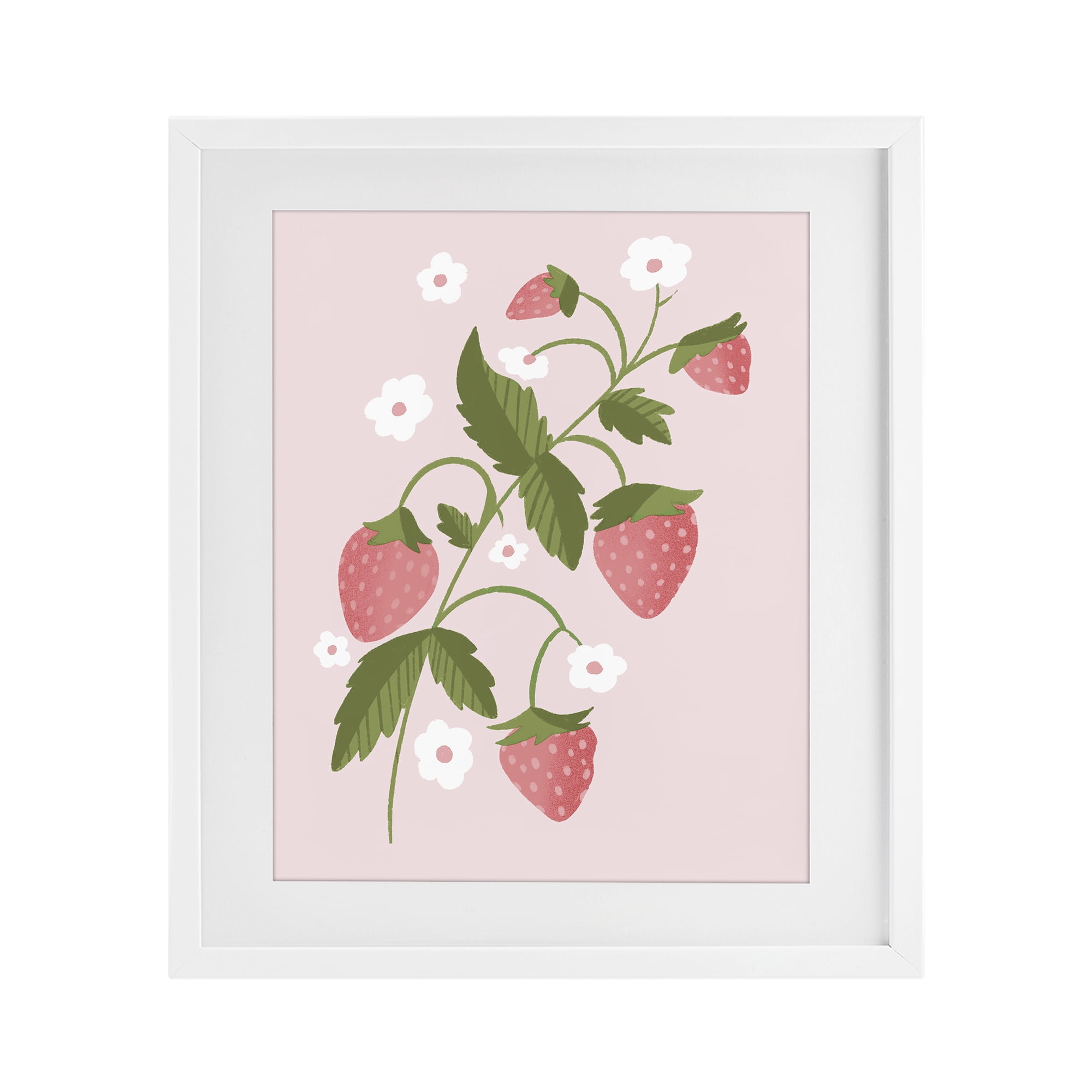 Stupell Industries Pastel Strawberries Branch White Framed Print Under Glass, design by Paige Sredenschek