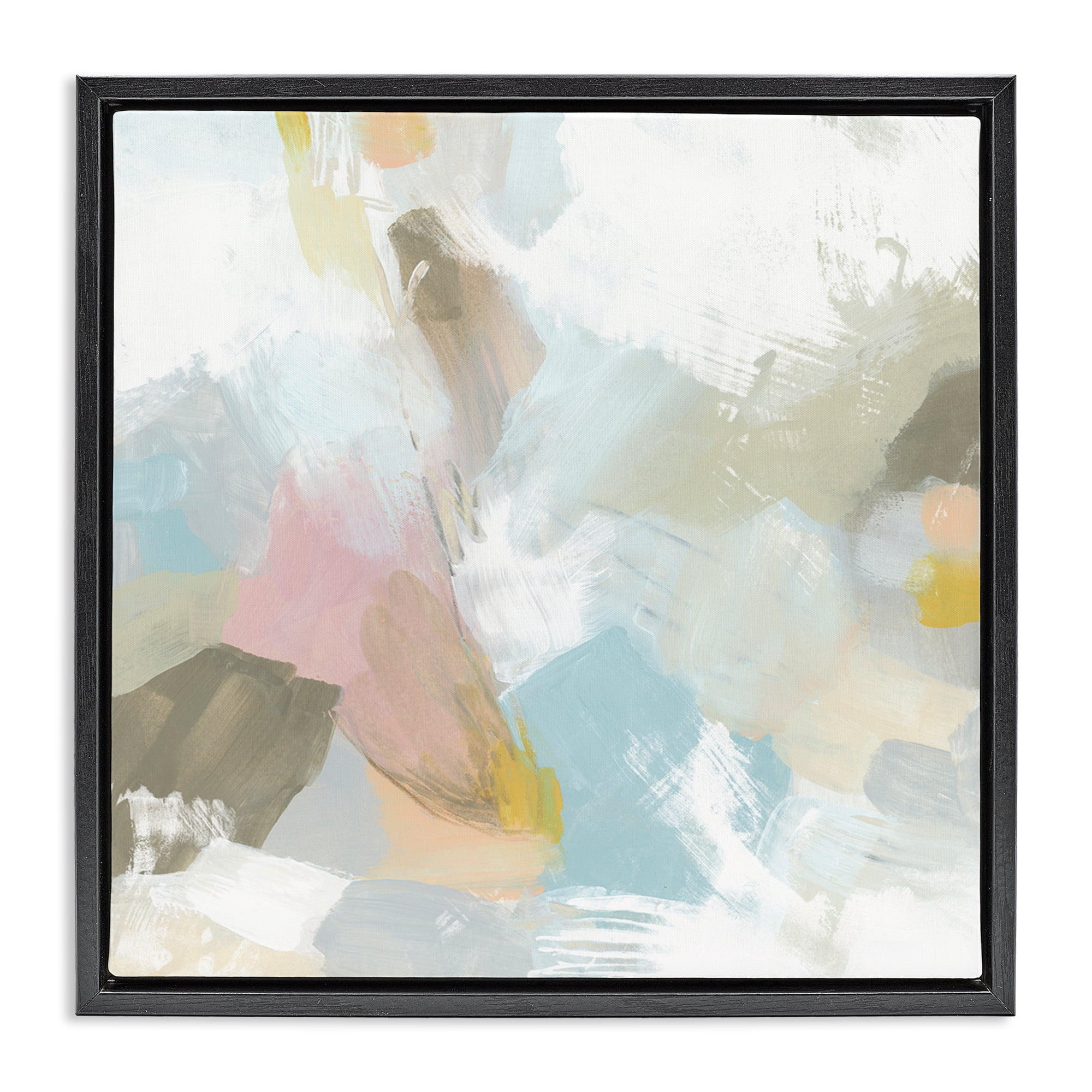 Stupell Industries Pastel Streaks on White Abstract Painting Black Floater Framed Canvas Art Print Wall Art, 25 x 25