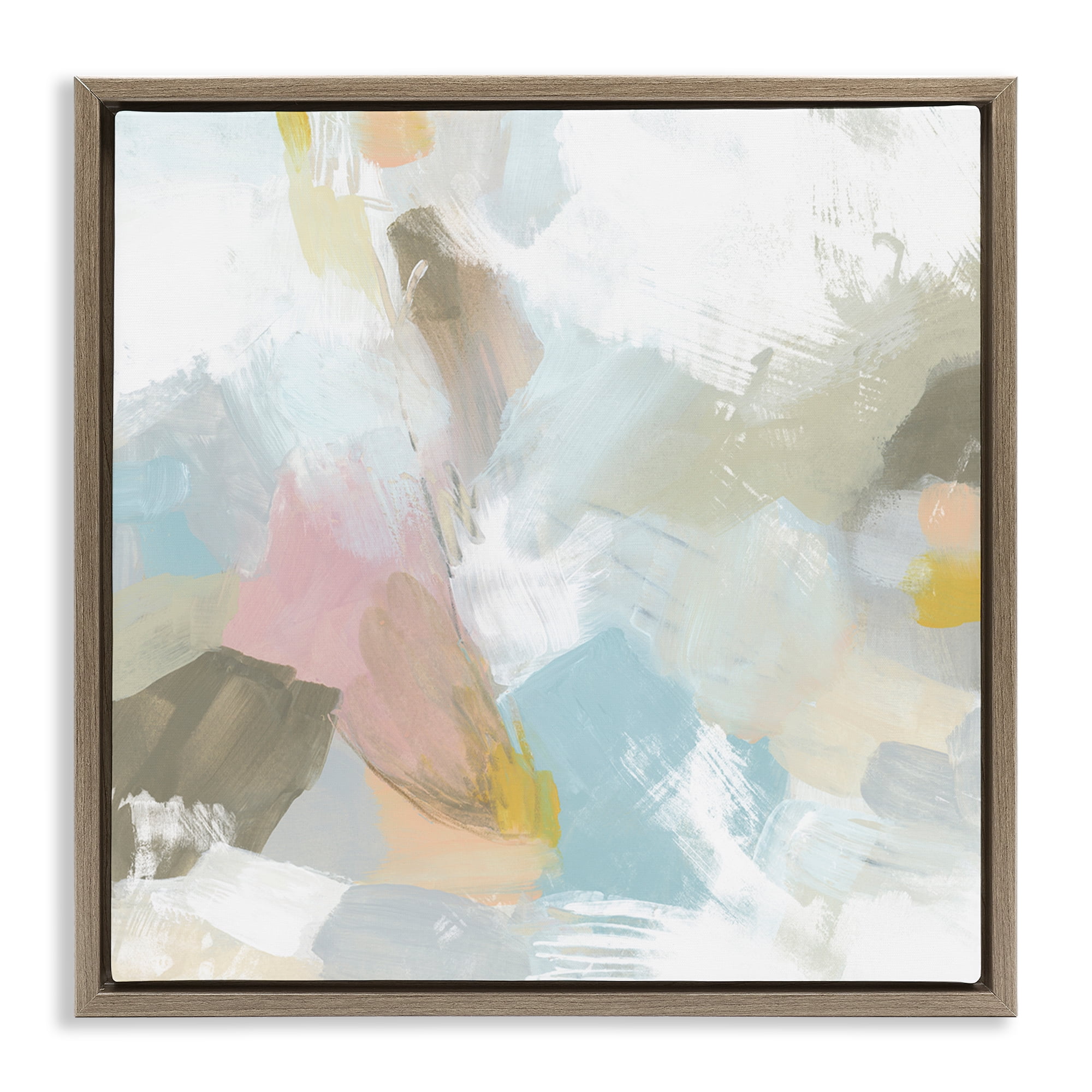 Stupell Industries Pastel Streaks on White Abstract Painting Brown Floater Framed Canvas Art Print Wall Art, 18 x 18