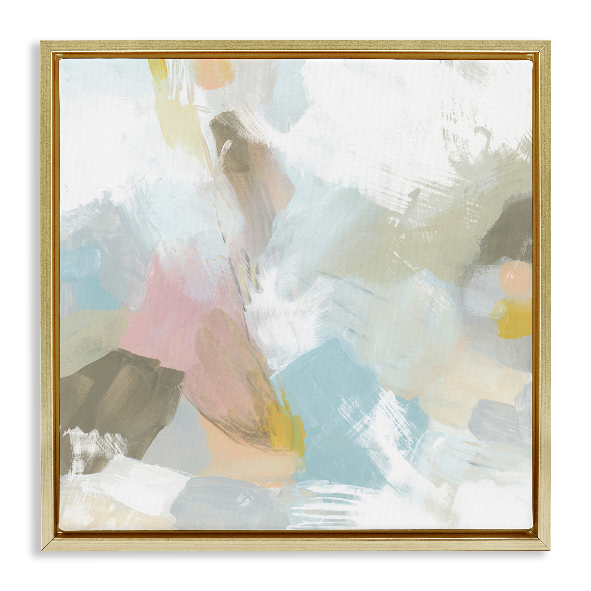 Stupell Industries Pastel Streaks on White Abstract Painting Gold Floater Framed Canvas Art Print Wall Art, 18 x 18