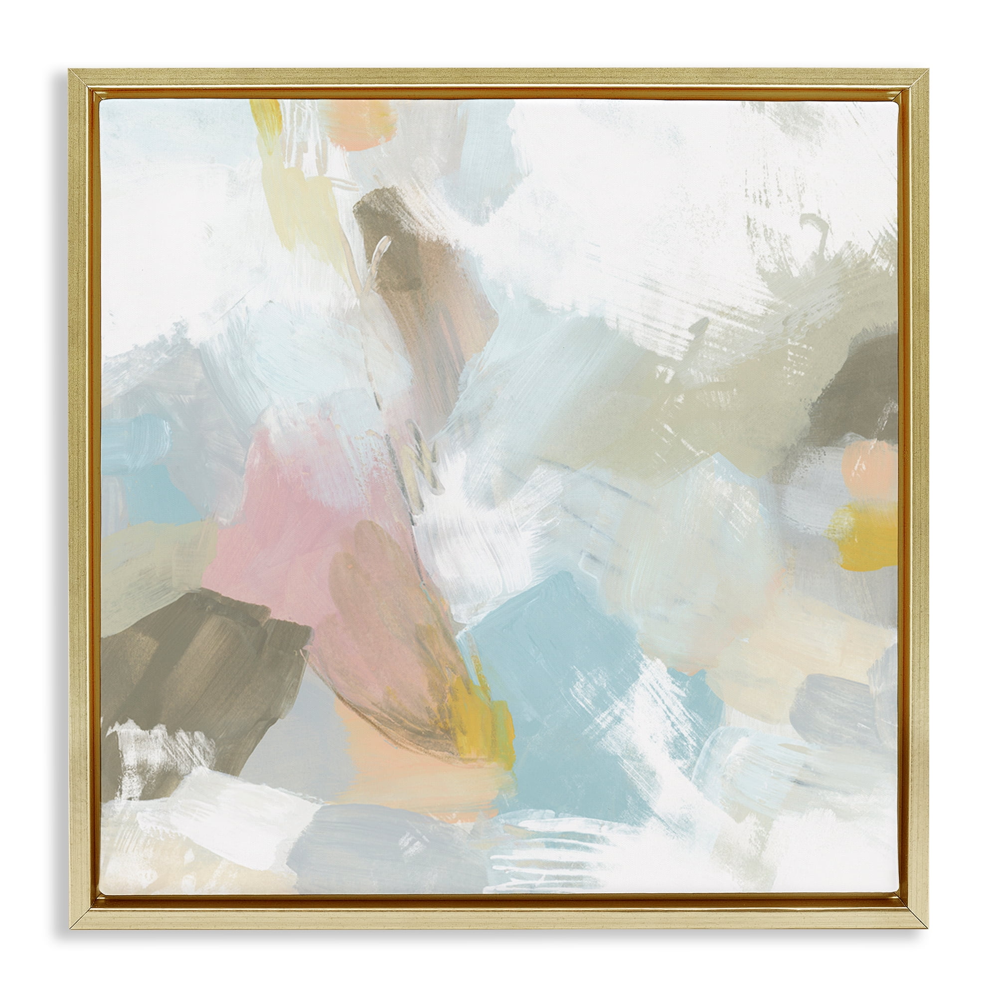 Stupell Industries Pastel Streaks on White Abstract Painting Gold Floater Framed Canvas Art Print Wall Art, 25 x 25