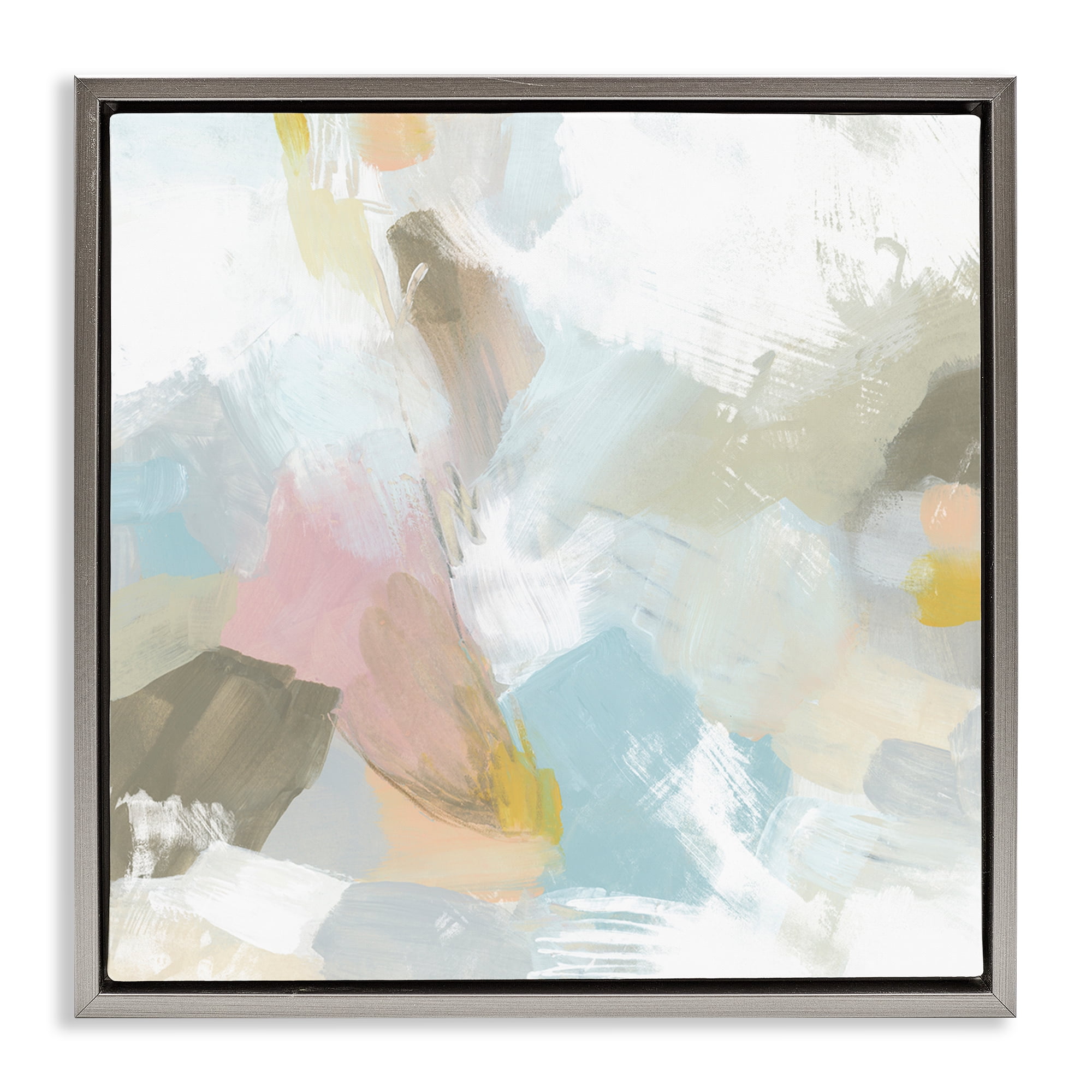 Stupell Industries Pastel Streaks on White Abstract Painting Gray Floater Framed Canvas Art Print Wall Art, 18 x 18