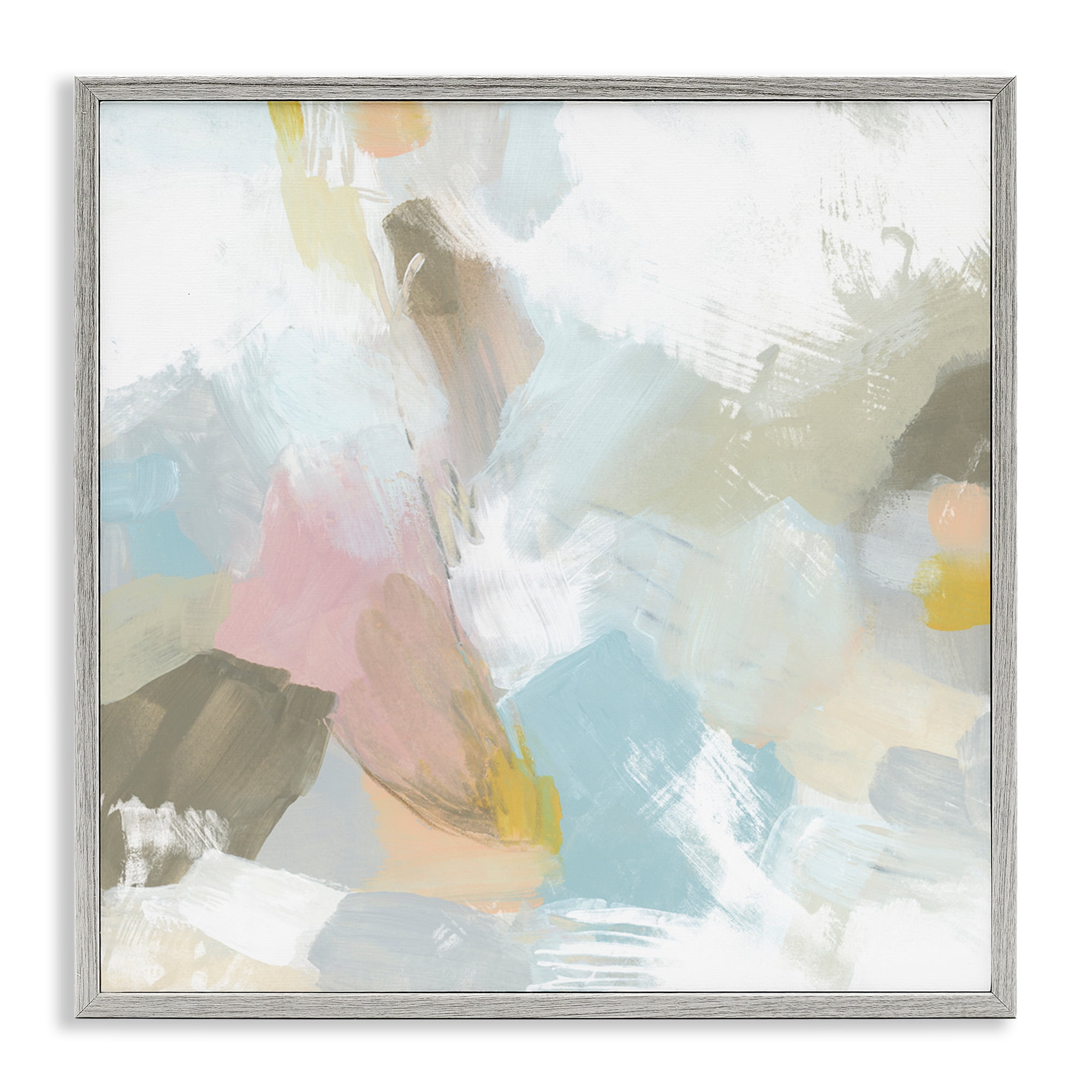 Stupell Industries Pastel Streaks on White Abstract Painting Gray Framed Art Print Wall Art, 24 x 24