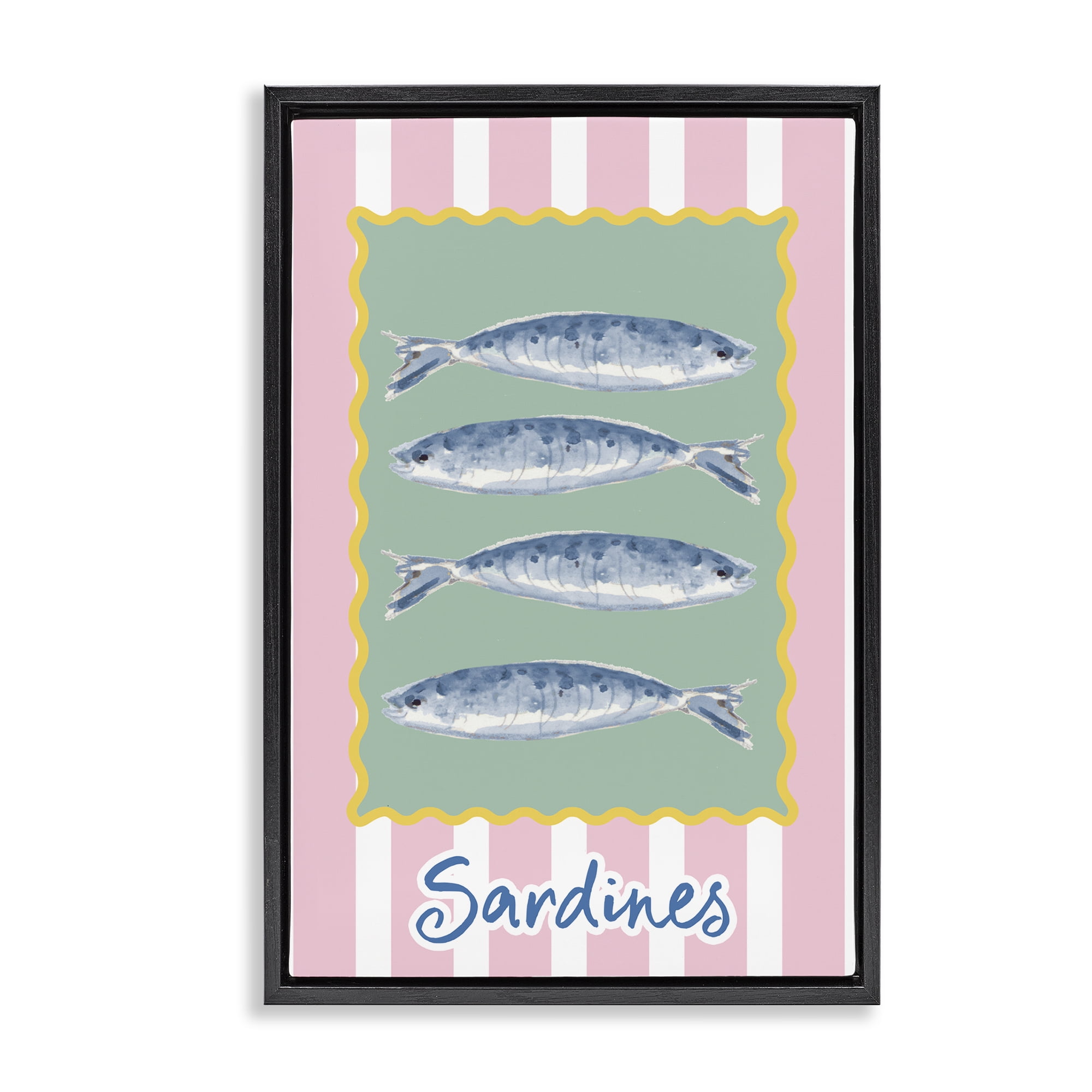 Stupell Industries Pastel Striped Sardines Black Framed Floater Canvas Wall Art, design by Patricia Pinto