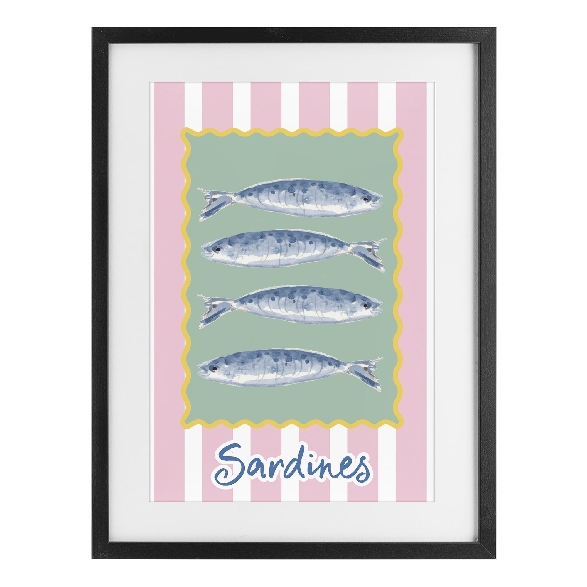 Stupell Industries Pastel Striped Sardines Black Framed Print Under Glass, design by Patricia Pinto