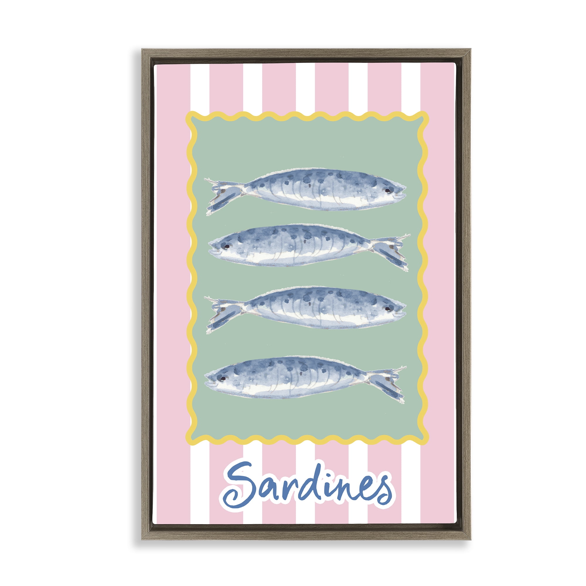Stupell Industries Pastel Striped Sardines Brown Framed Floater Canvas Wall Art, design by Patricia Pinto