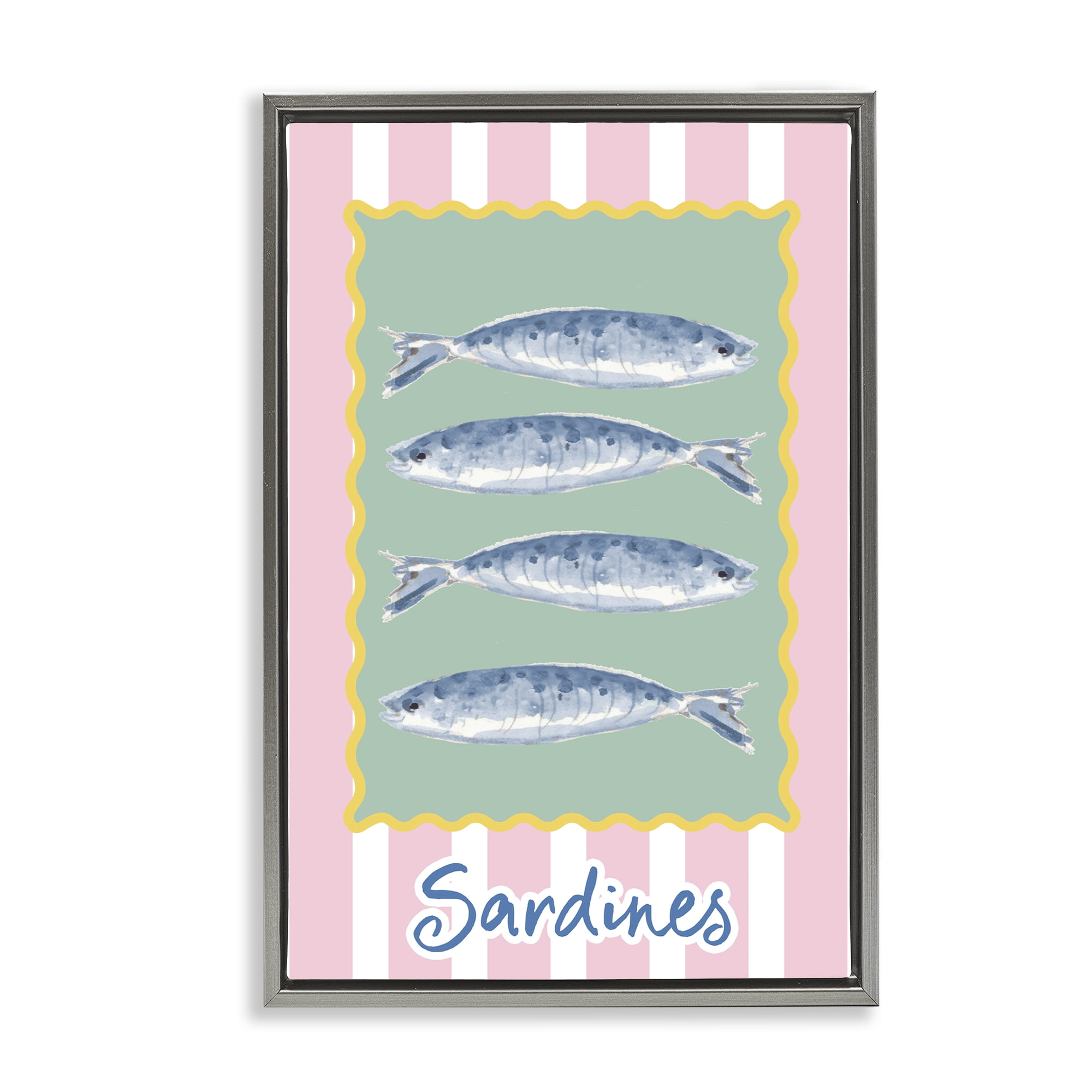 Stupell Industries Pastel Striped Sardines Gray Framed Floater Canvas Wall Art, design by Patricia Pinto