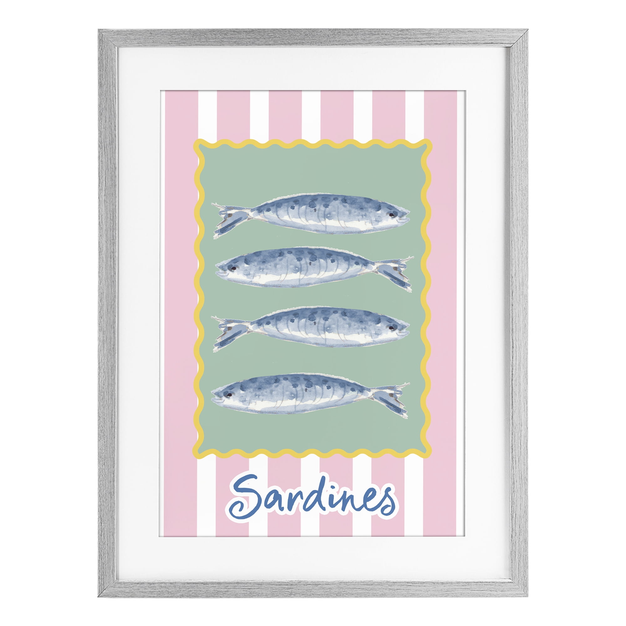 Stupell Industries Pastel Striped Sardines Gray Framed Print Under Glass, design by Patricia Pinto