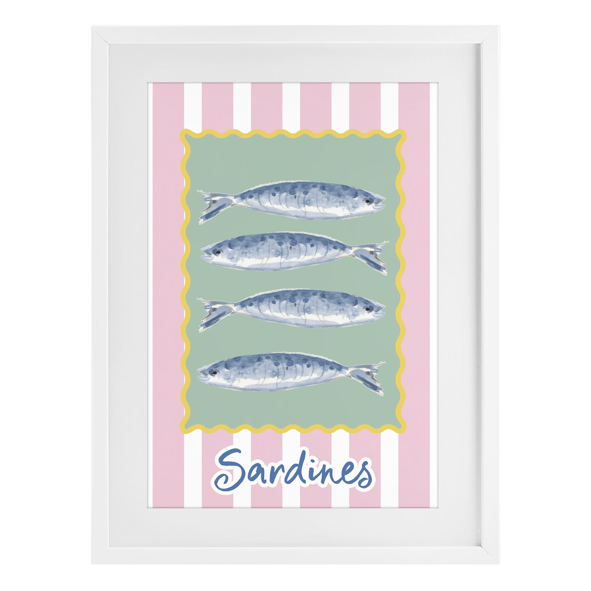 Stupell Industries Pastel Striped Sardines White Framed Print Under Glass, design by Patricia Pinto