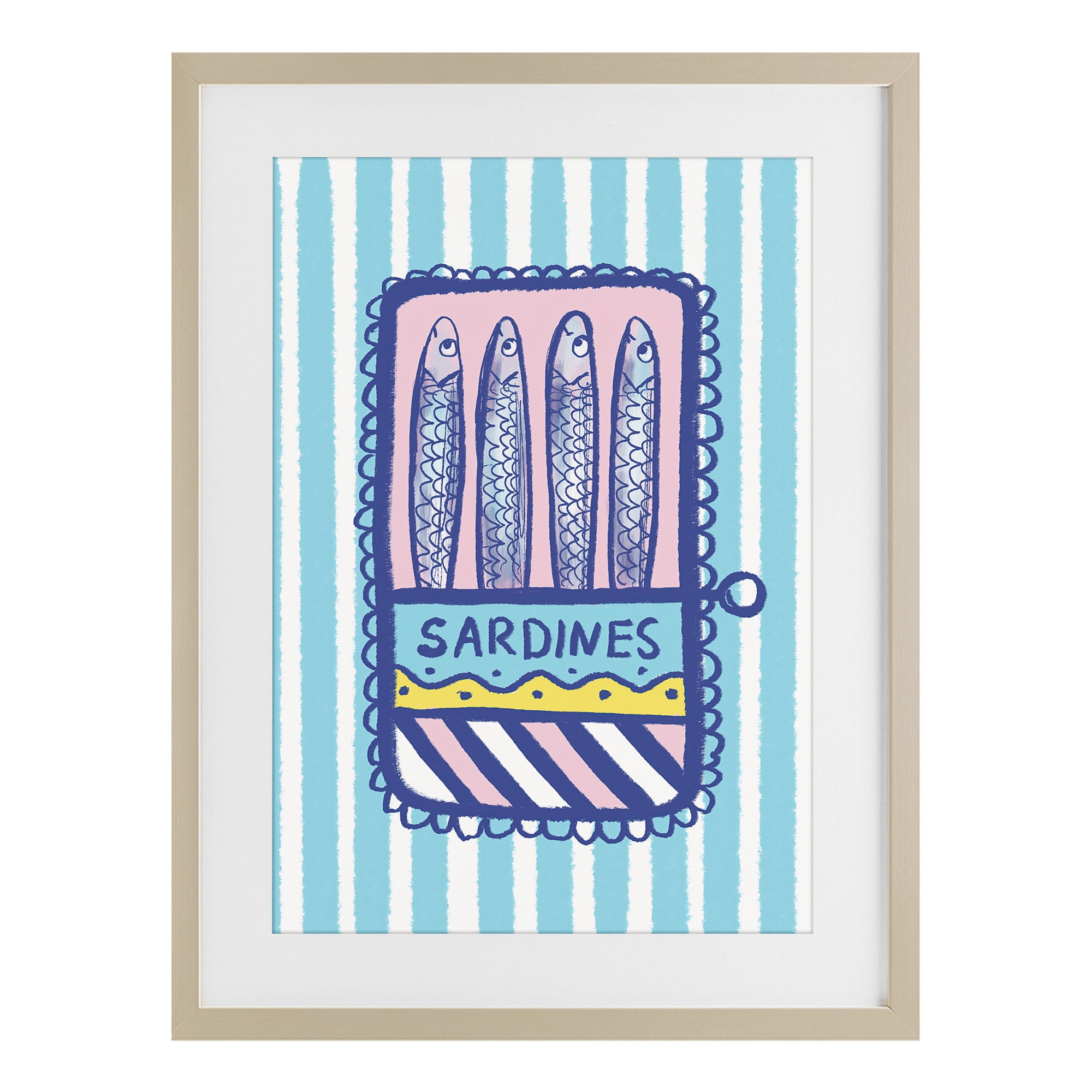 Stupell Industries Pastel & Stripes Sardines Birch Framed Print Under Glass, design by Florentina Dolci