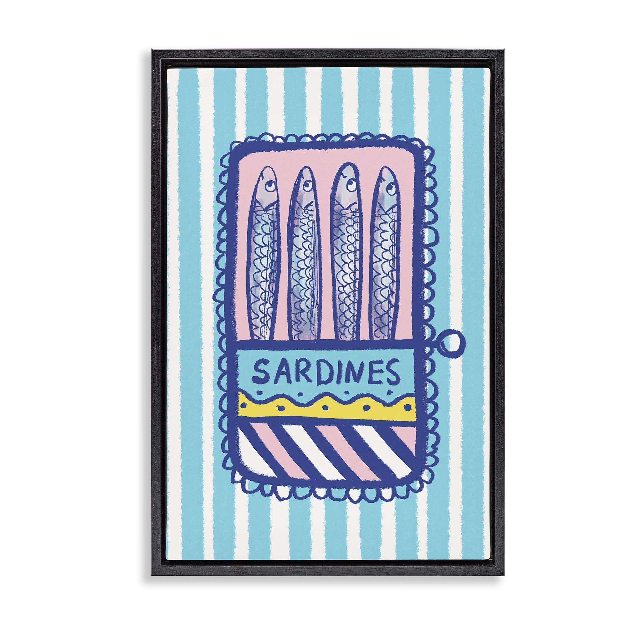 Stupell Industries Pastel & Stripes Sardines Black Framed Floater Canvas Wall Art, design by Florentina Dolci