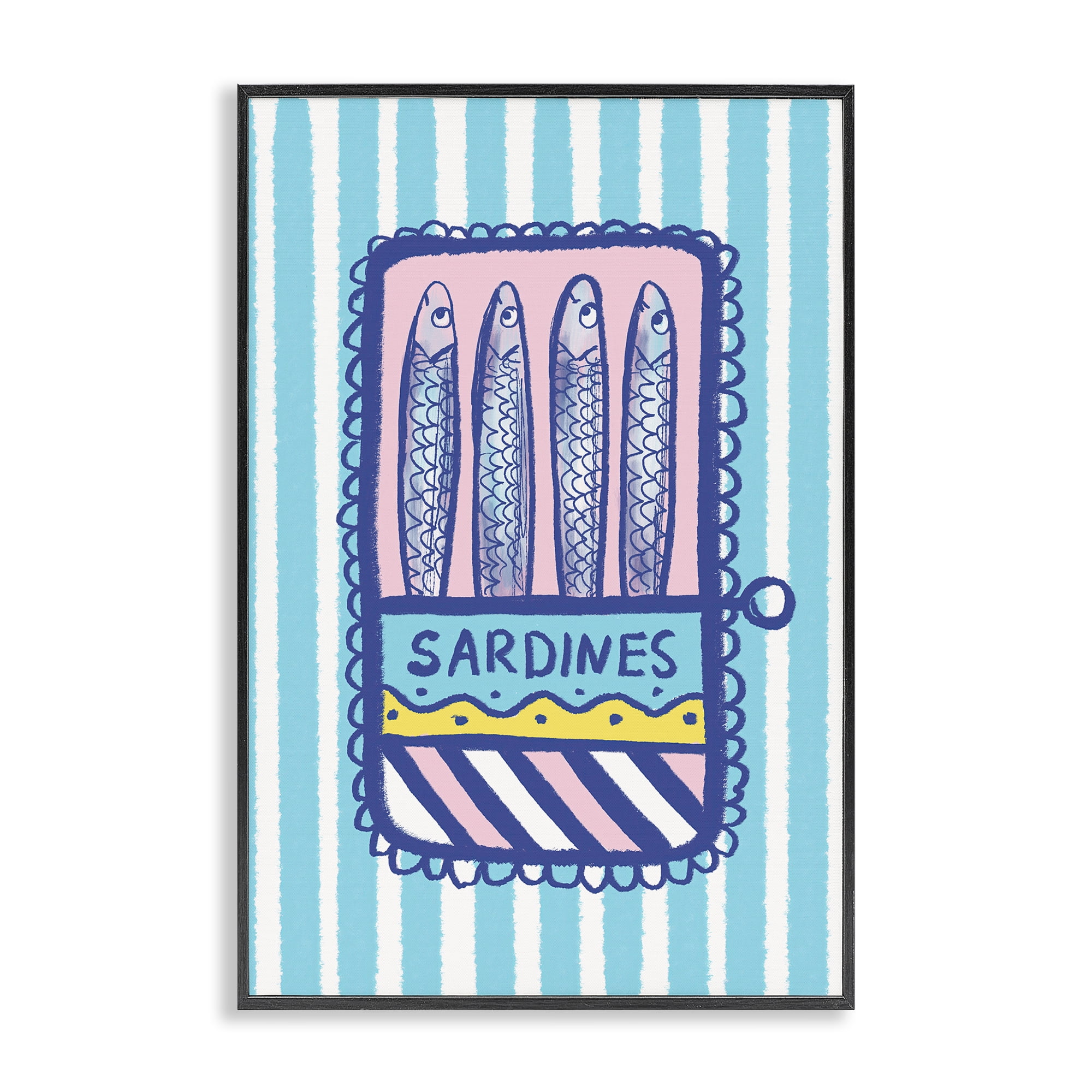 Stupell Industries Pastel & Stripes Sardines Black Framed Giclee Art, design by Florentina Dolci