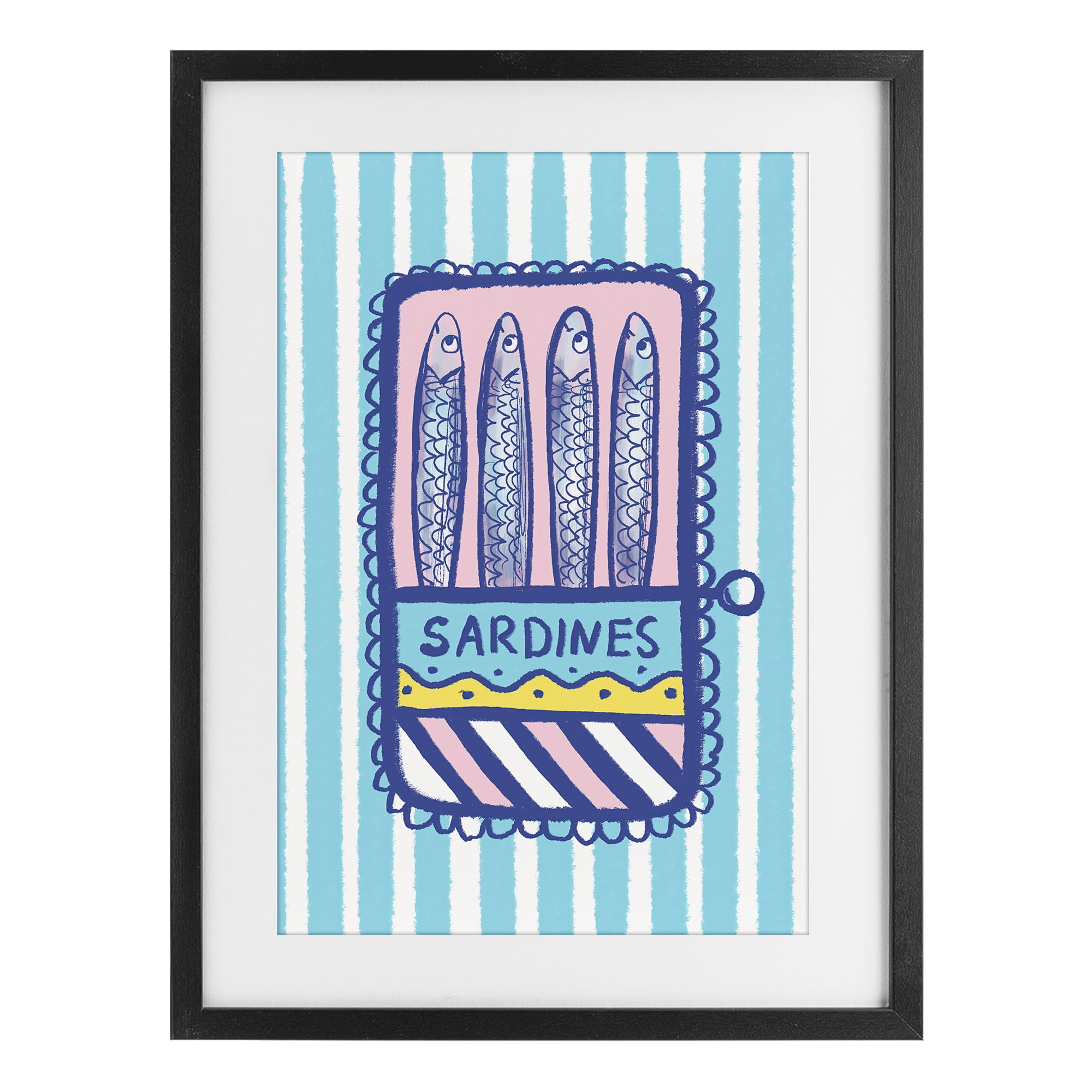 Stupell Industries Pastel & Stripes Sardines Black Framed Print Under Glass, design by Florentina Dolci