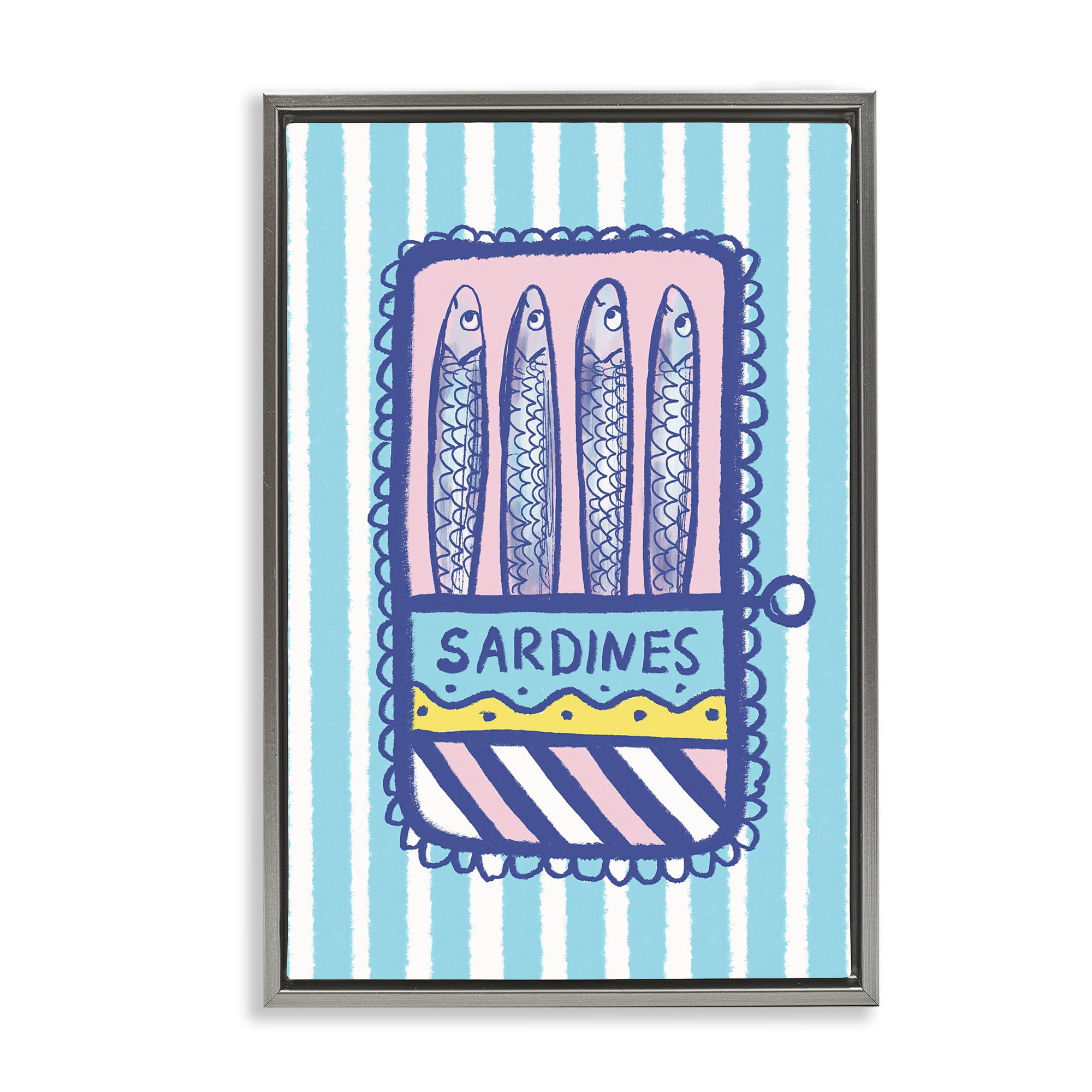 Stupell Industries Pastel & Stripes Sardines Gray Framed Floater Canvas Wall Art, design by Florentina Dolci