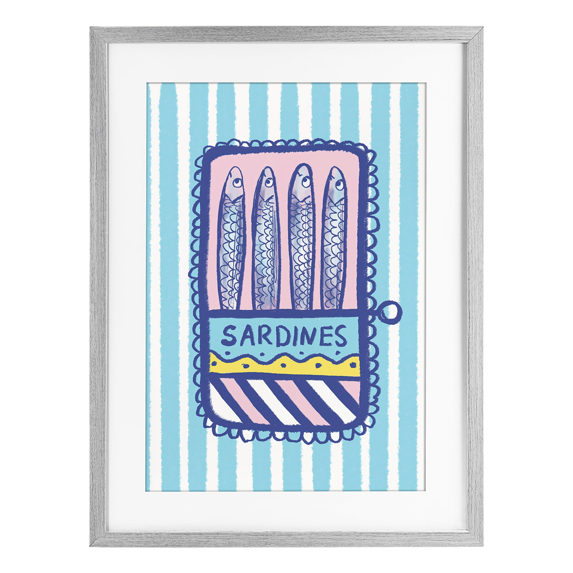 Stupell Industries Pastel & Stripes Sardines Gray Framed Print Under Glass, design by Florentina Dolci