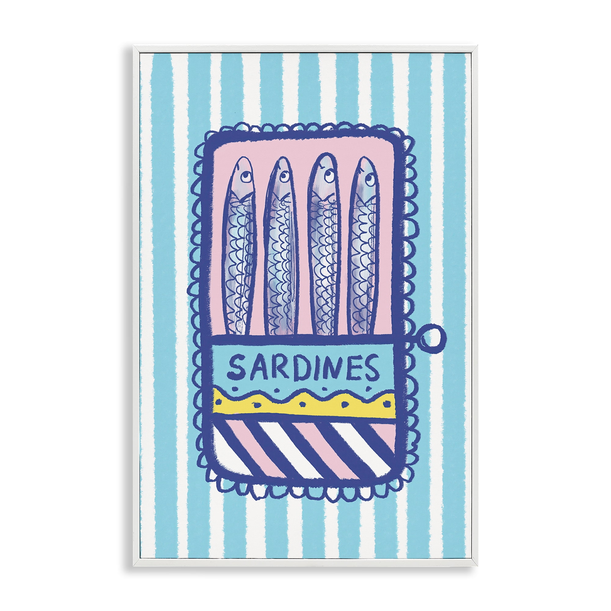 Stupell Industries Pastel & Stripes Sardines White Framed Giclee Art, design by Florentina Dolci