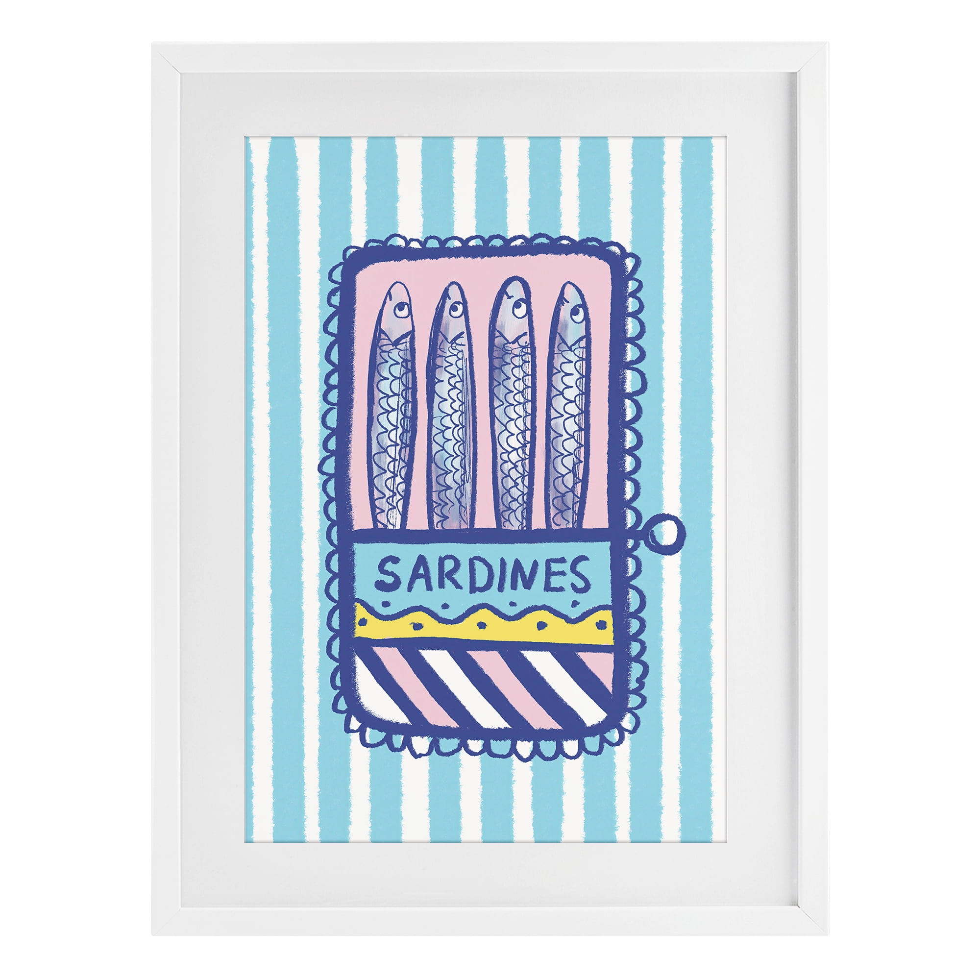 Stupell Industries Pastel & Stripes Sardines White Framed Print Under Glass, design by Florentina Dolci