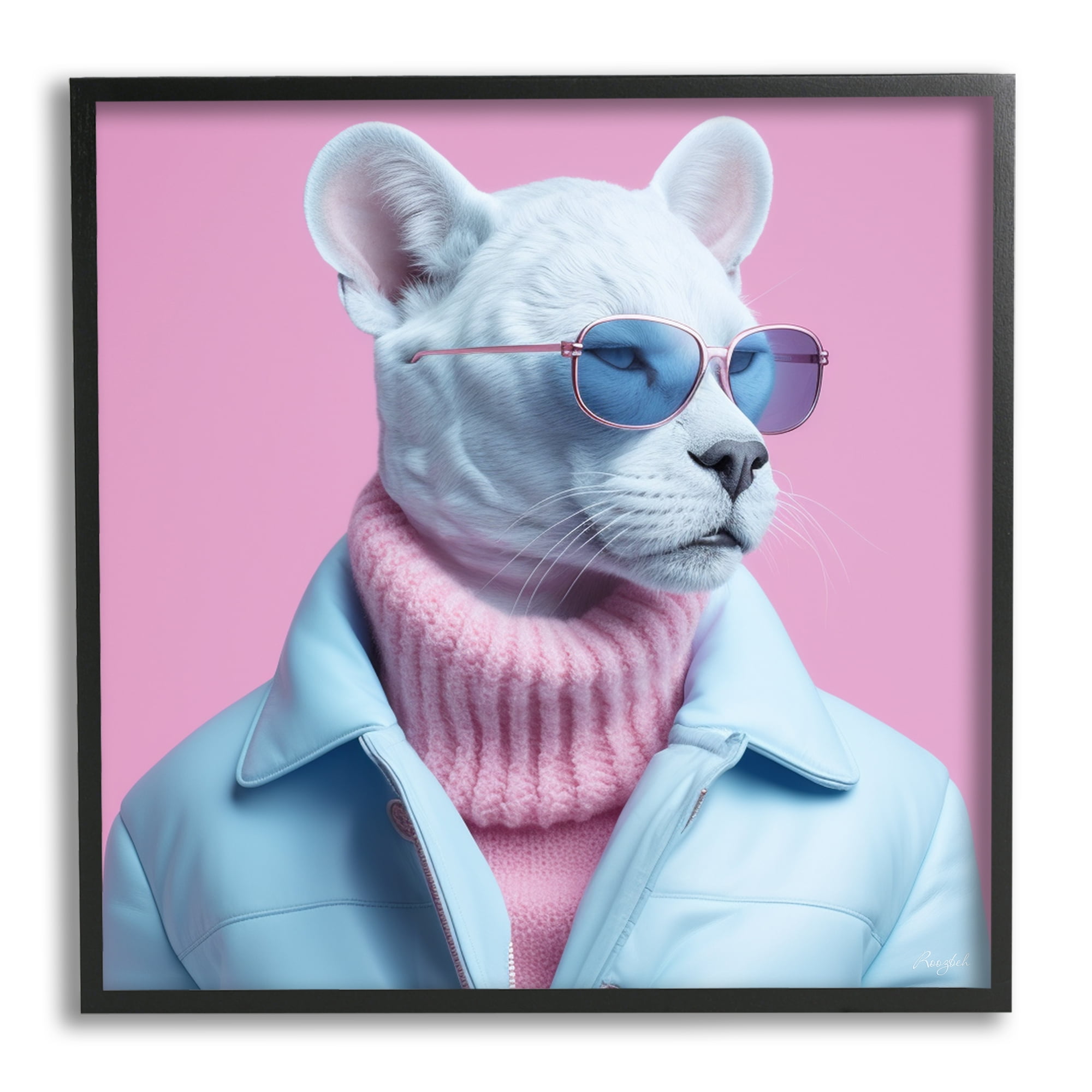 Stupell Industries Pastel Stylish Panther Animals & Insects Painting Black Framed Art Print Wall Art, 17 x 17