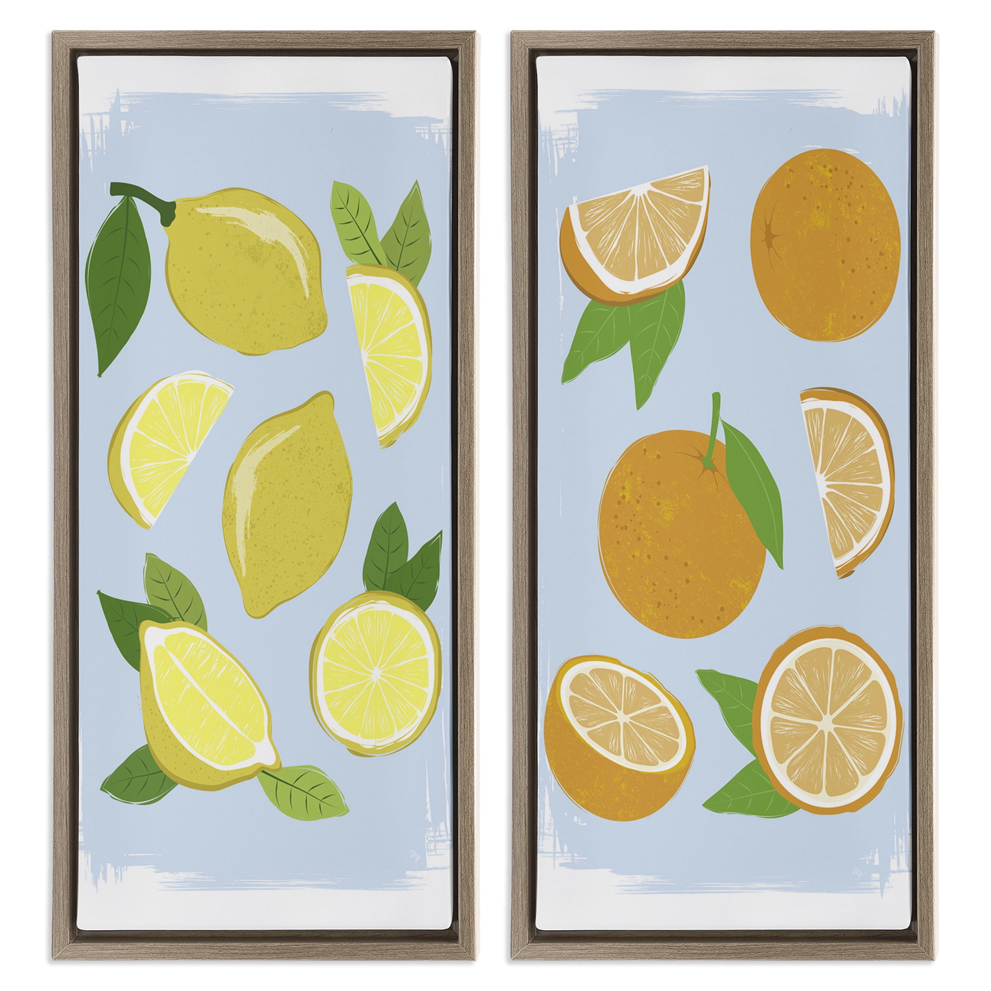 Stupell Industries Pastel Summer Citrus Fruits 2 Piece Brown Framed Floater Canvas Set, design by Martina Pavlova