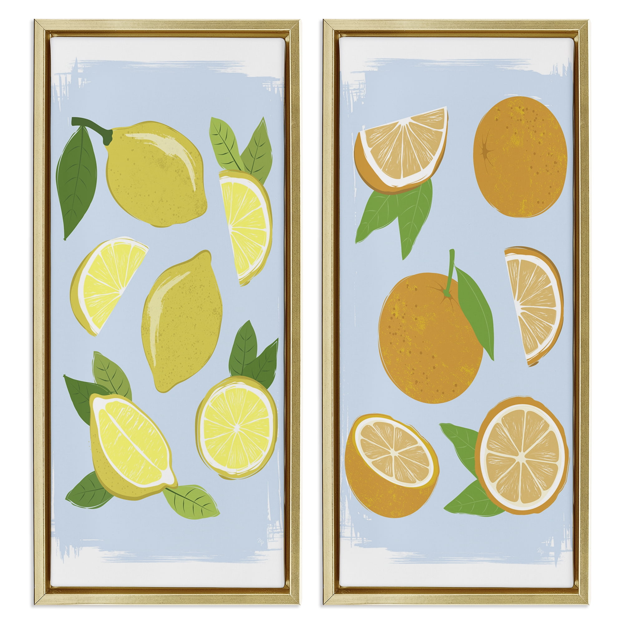 Stupell Industries Pastel Summer Citrus Fruits 2 Piece Gold Framed Floater Canvas Set, design by Martina Pavlova