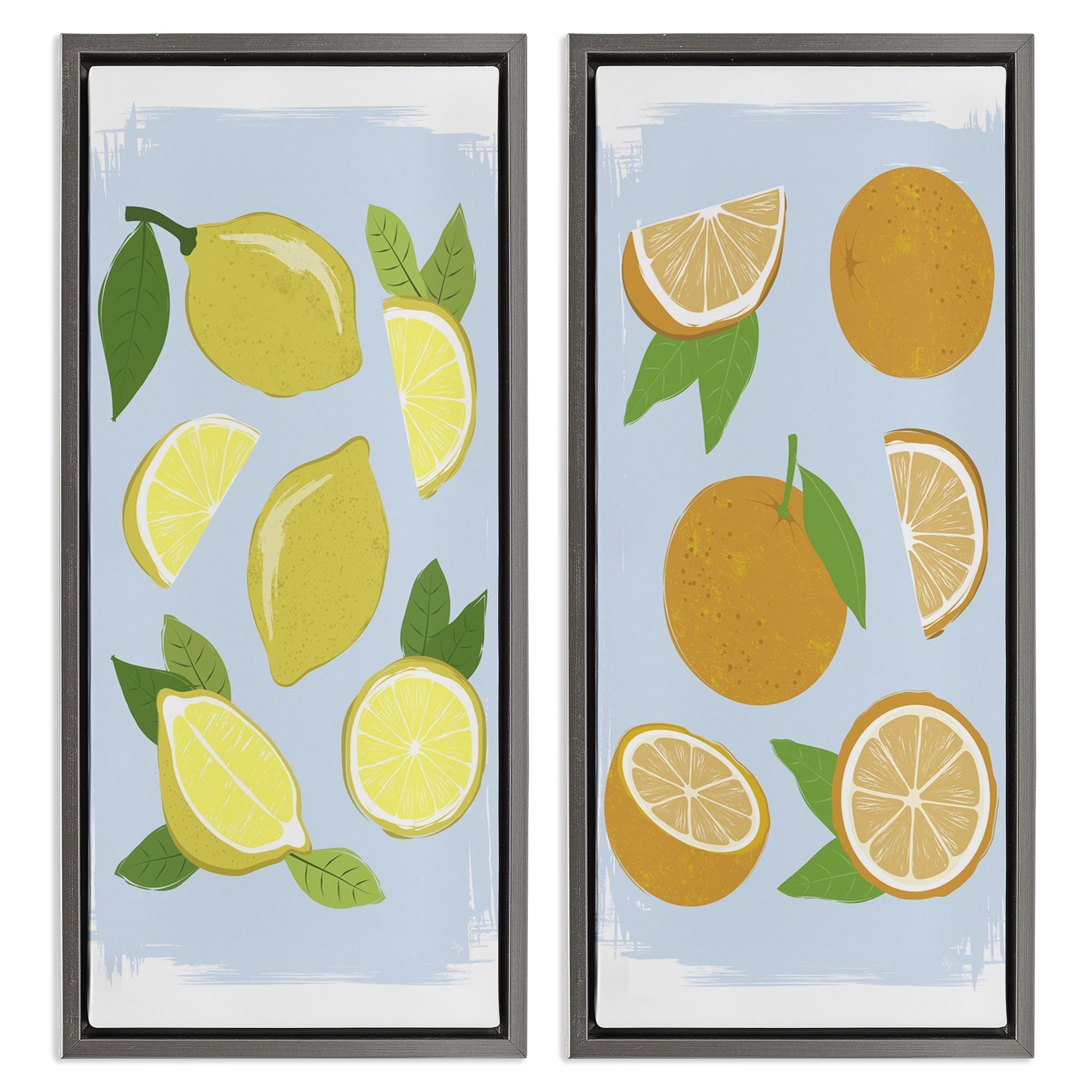 Stupell Industries Pastel Summer Citrus Fruits 2 Piece Gray Framed Floater Canvas Set, design by Martina Pavlova