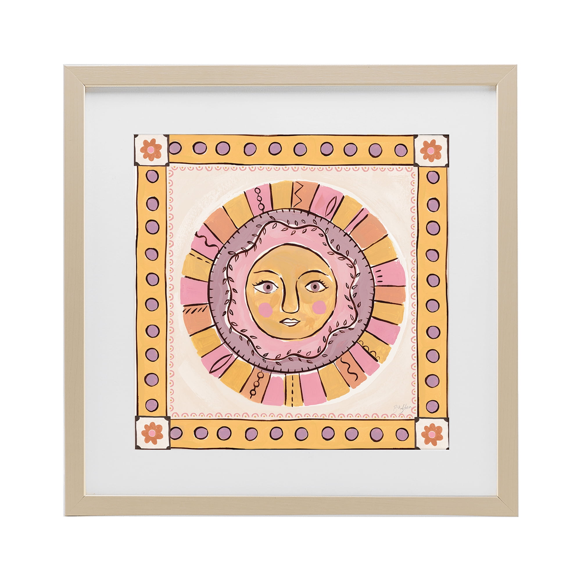 Stupell Industries Pastel Sun Face with Border Birch Framed Print Under Glass, design by Two If By Sea Studios