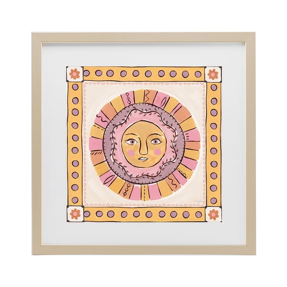 Stupell Industries Eclectic Pastel Sun Face with Border Birch Framed Print Under Glass, 13 x 13, by Two If By Sea Studios