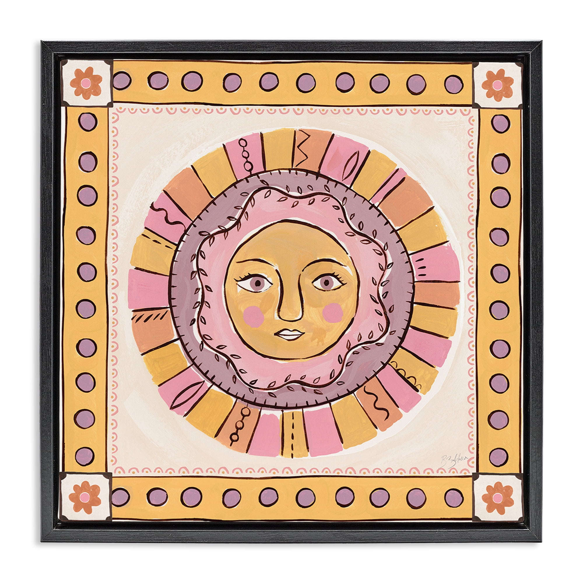 Stupell Industries Pastel Sun Face with Border Black Framed Floater Canvas Wall Art, design by Two If By Sea Studios