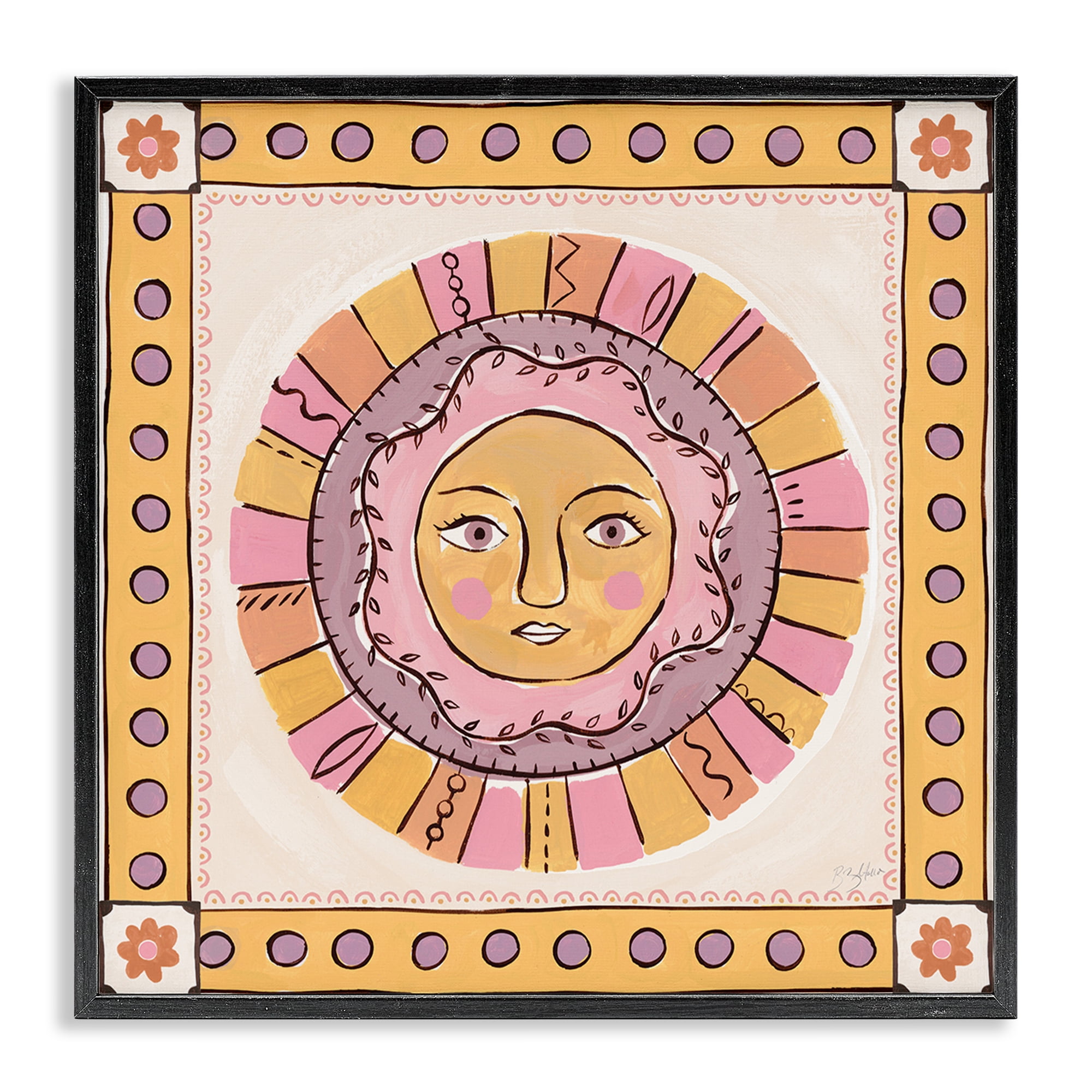 Stupell Industries Pastel Sun Face with Border Black Framed Giclee Art, design by Two If By Sea Studios