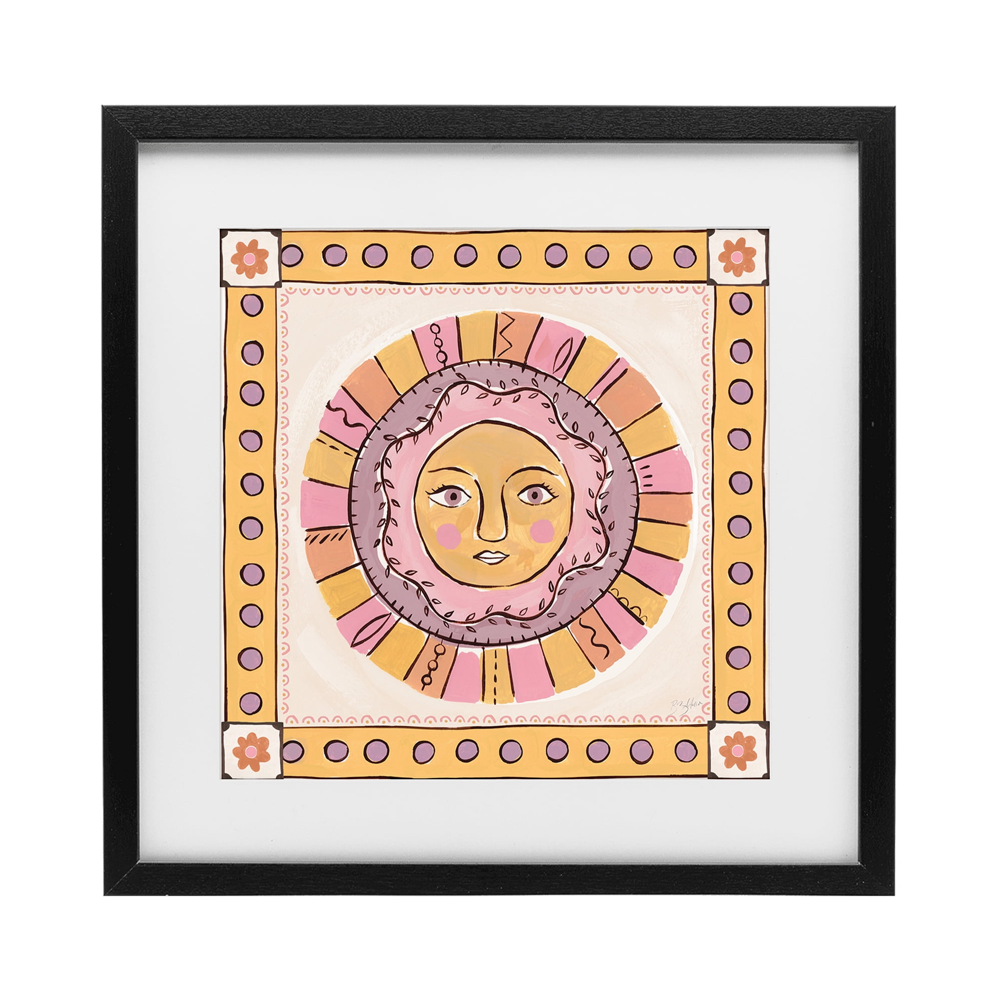 Stupell Industries Pastel Sun Face with Border Black Framed Print Under Glass, design by Two If By Sea Studios