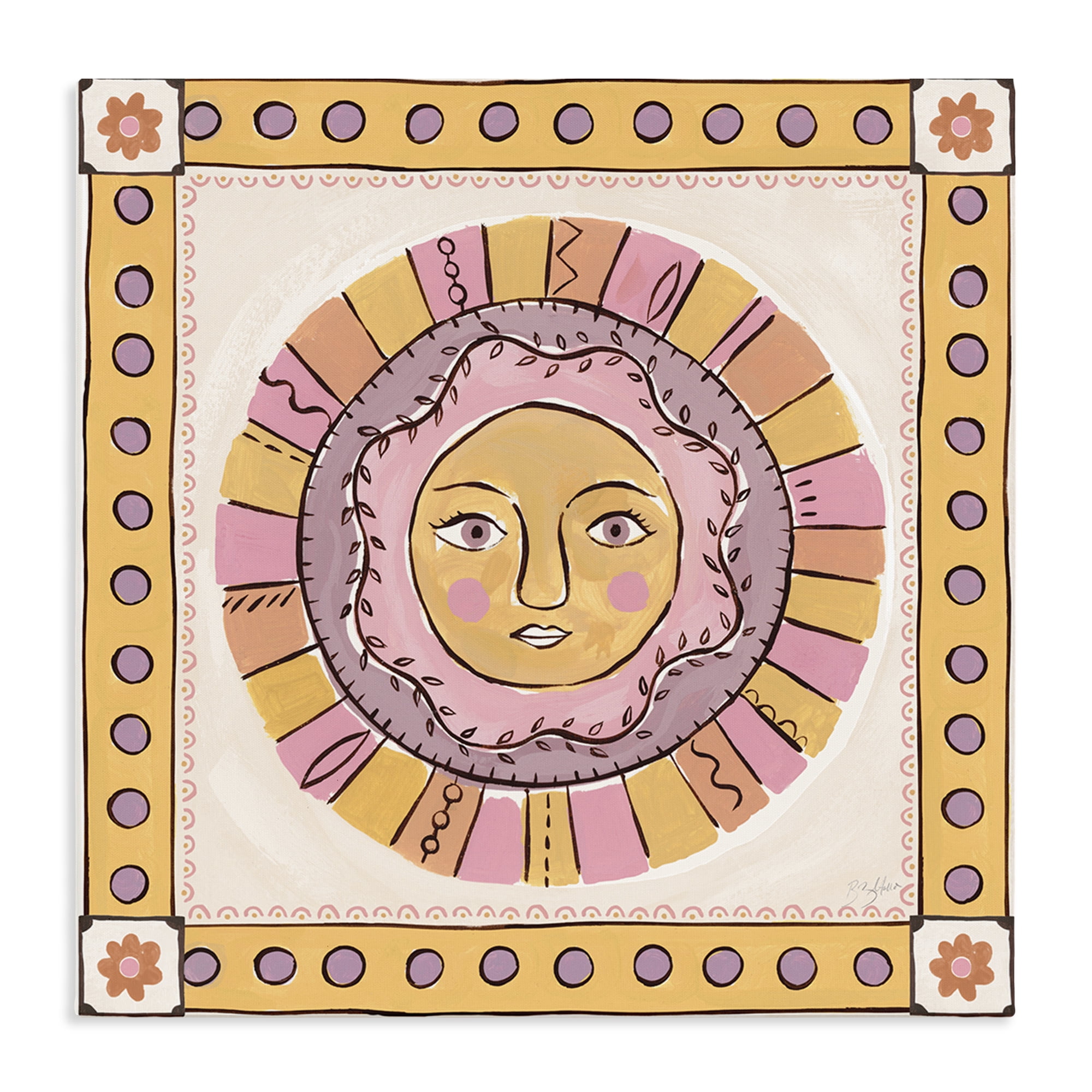 Stupell Industries Pastel Sun Face with Border Canvas Wall Art, design by Two If By Sea Studios
