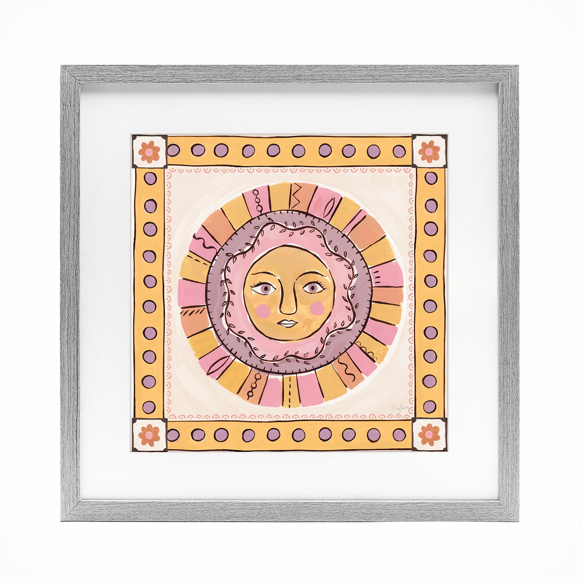 Stupell Industries Pastel Sun Face with Border Gray Framed Print Under Glass, design by Two If By Sea Studios