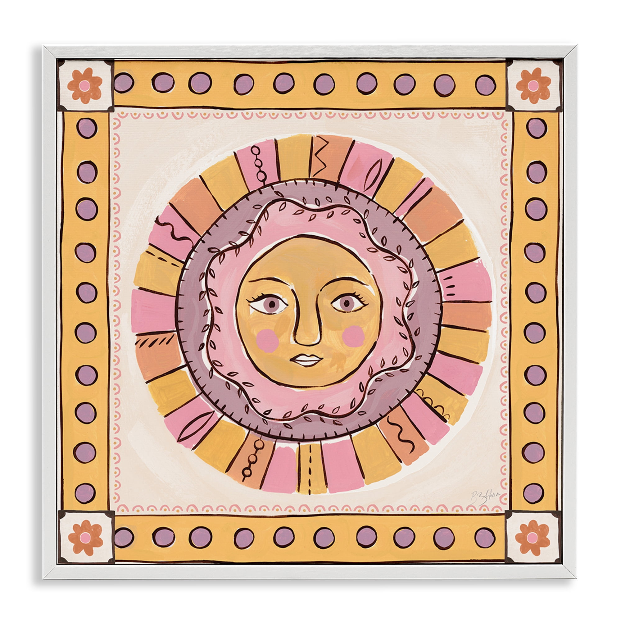 Stupell Industries Pastel Sun Face with Border White Framed Giclee Art, design by Two If By Sea Studios