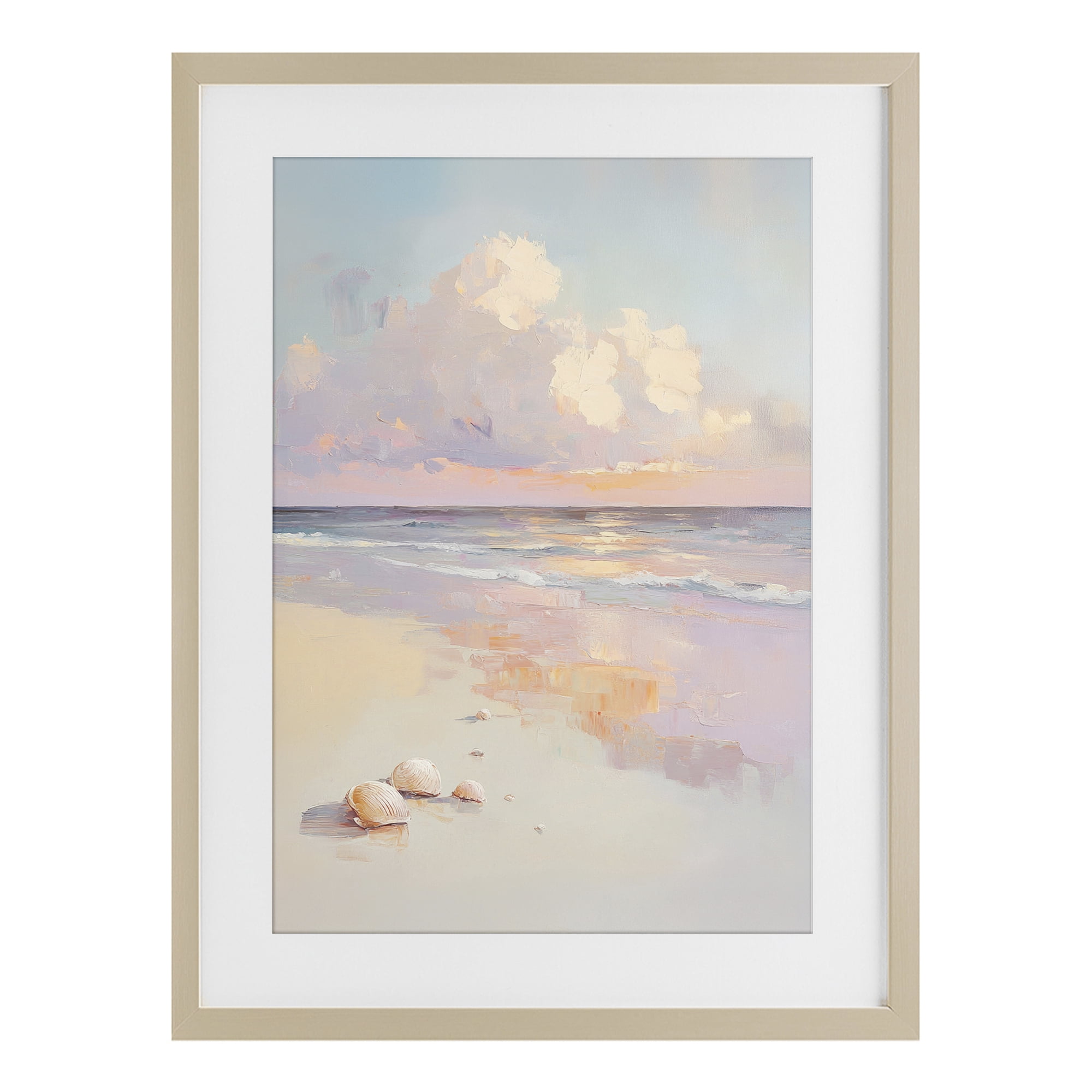 Stupell Industries Pastel Sunset Over Seashells Birch Framed Print Under Glass, design by Sisi and Seb