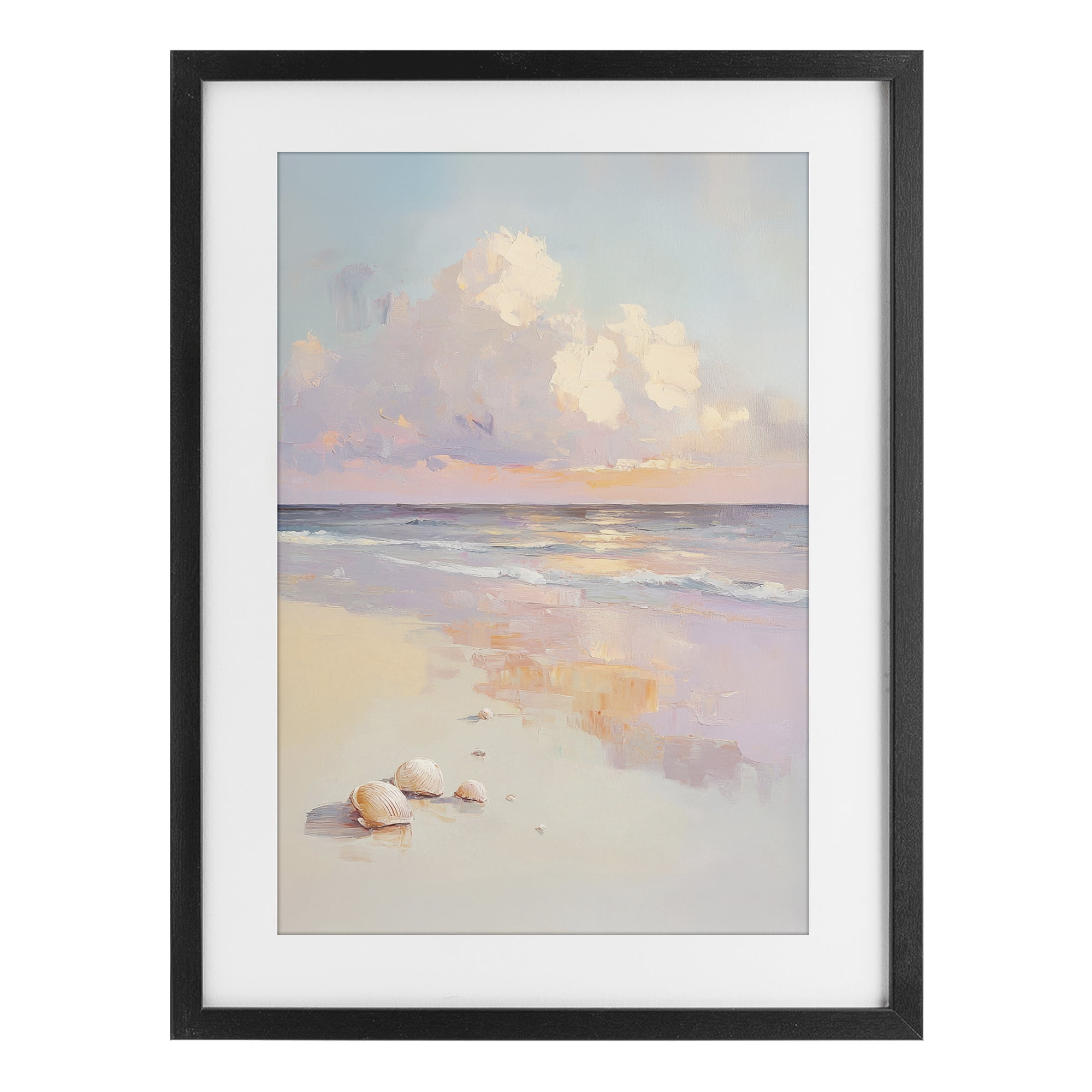 Stupell Industries Pastel Sunset Over Seashells Black Framed Print Under Glass, design by Sisi and Seb