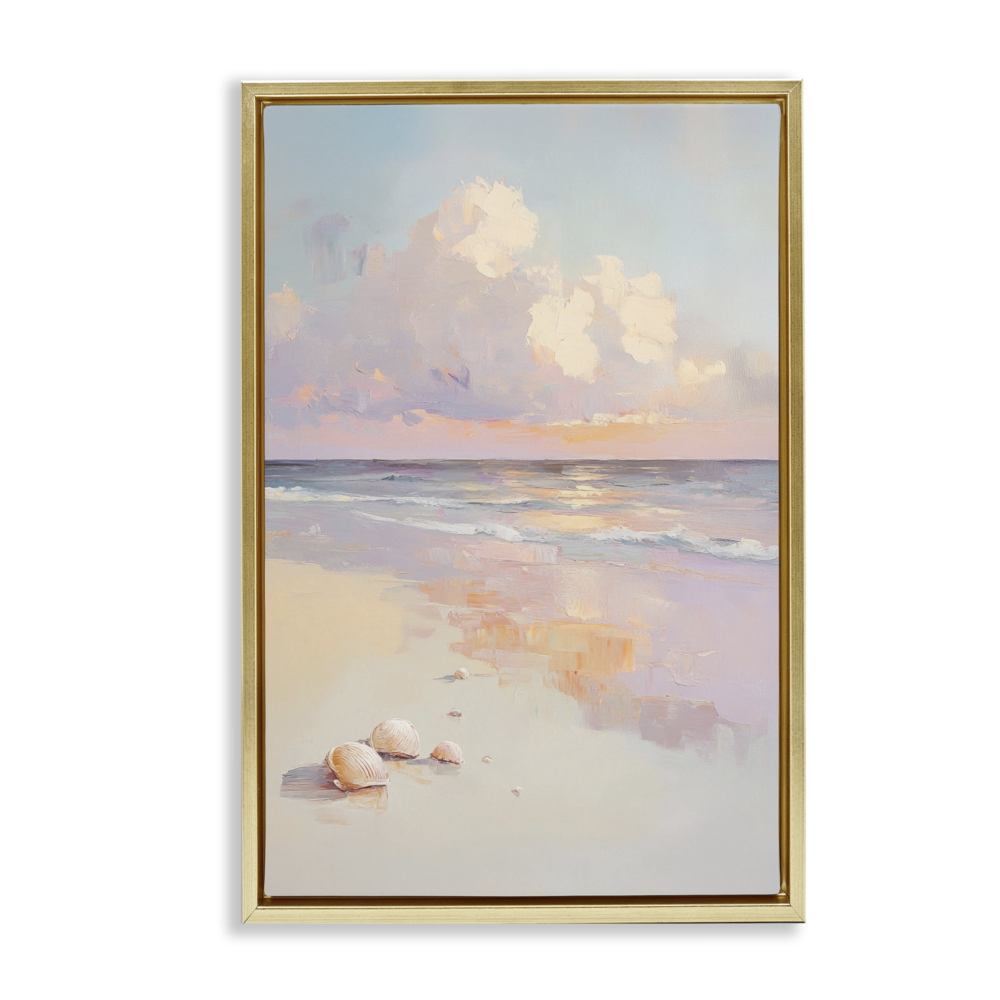 Stupell Industries Pastel Sunset Over Seashells Gold Framed Floater Canvas Wall Art, design by Sisi and Seb
