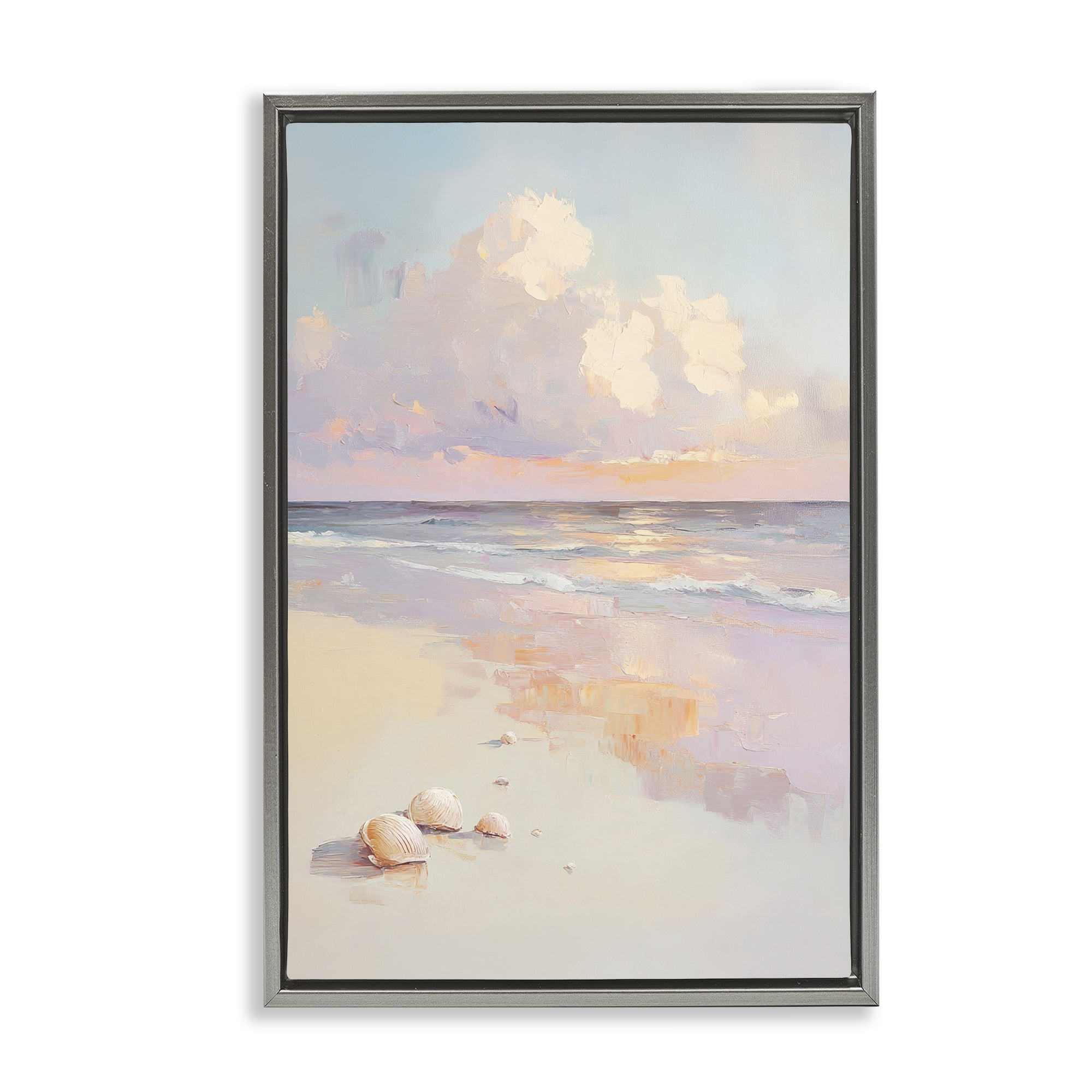 Stupell Industries Pastel Sunset Over Seashells Gray Framed Floater Canvas Wall Art, design by Sisi and Seb