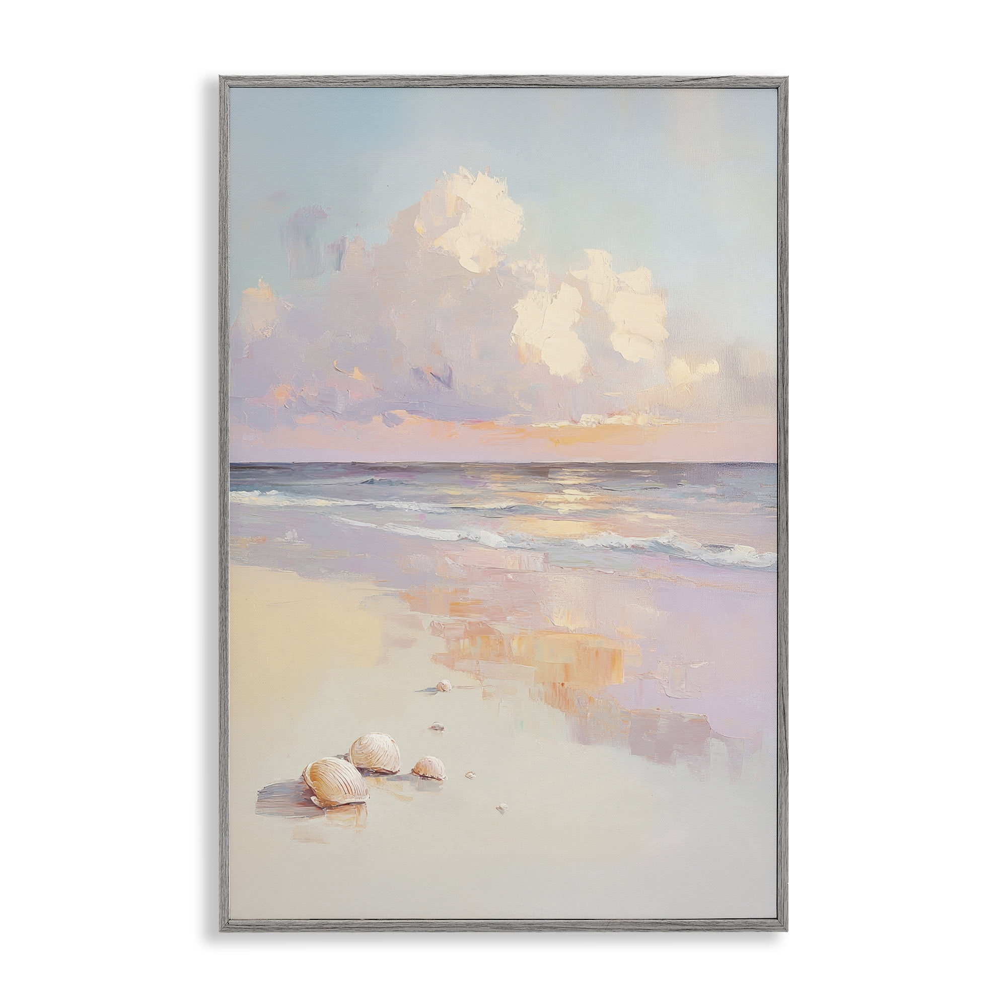 Stupell Industries Pastel Sunset Over Seashells Gray Framed Giclee Art, design by Sisi and Seb