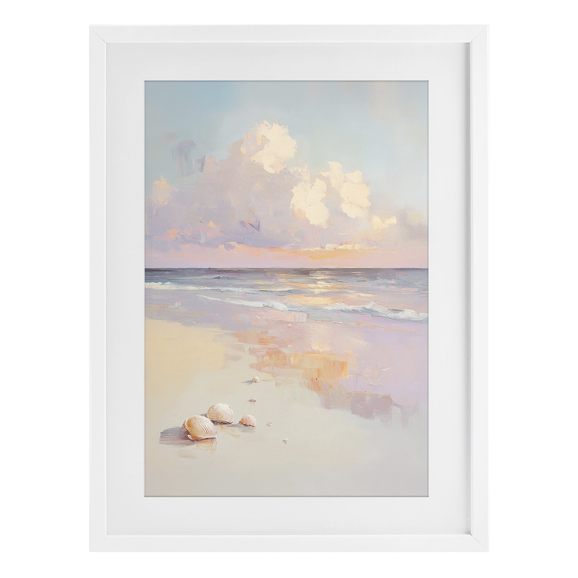 Stupell Industries Pastel Sunset Over Seashells White Framed Print Under Glass, design by Sisi and Seb