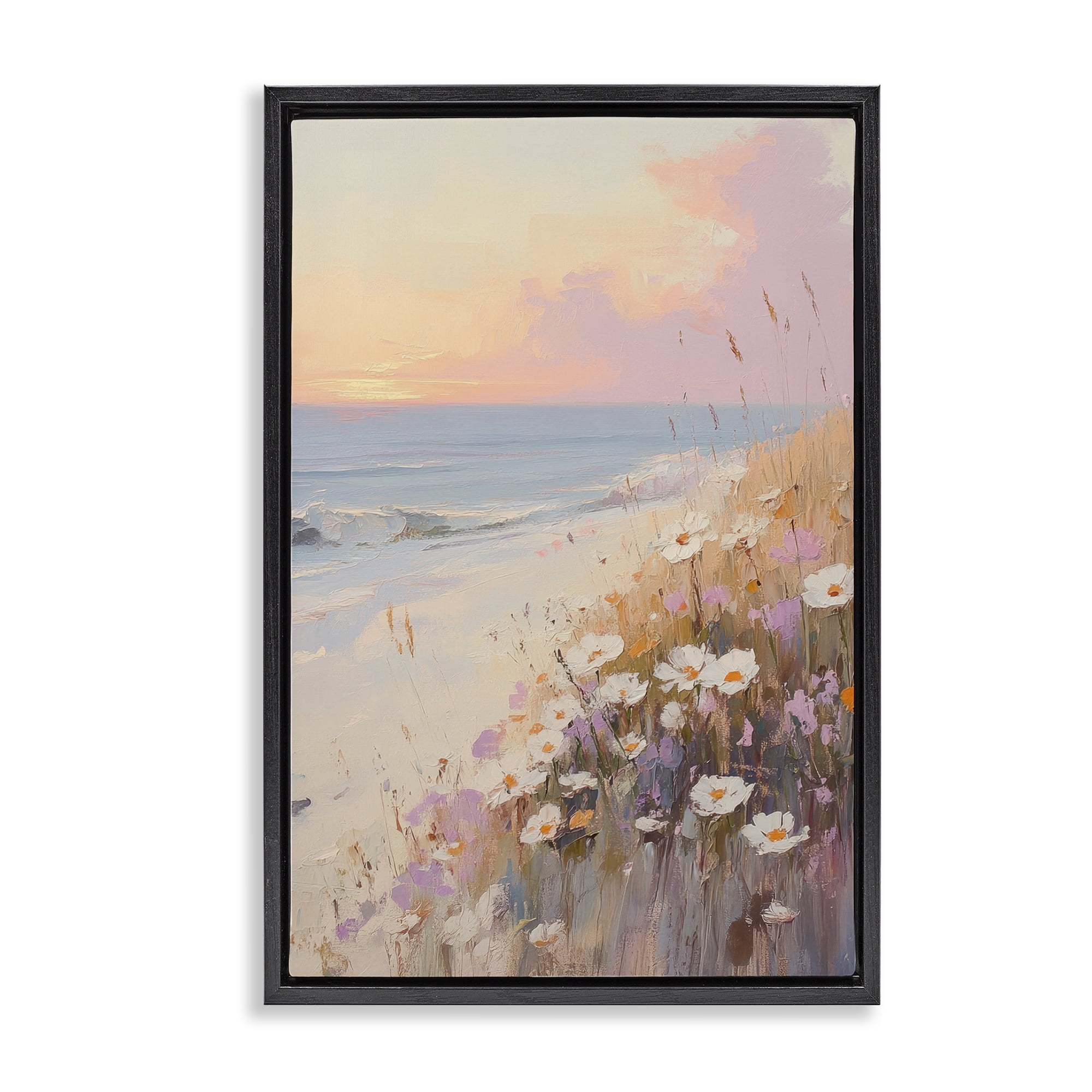 Stupell Industries Pastel Sunset Wildflowers By Sea Black Framed Floater Canvas Wall Art, design by Sisi and Seb