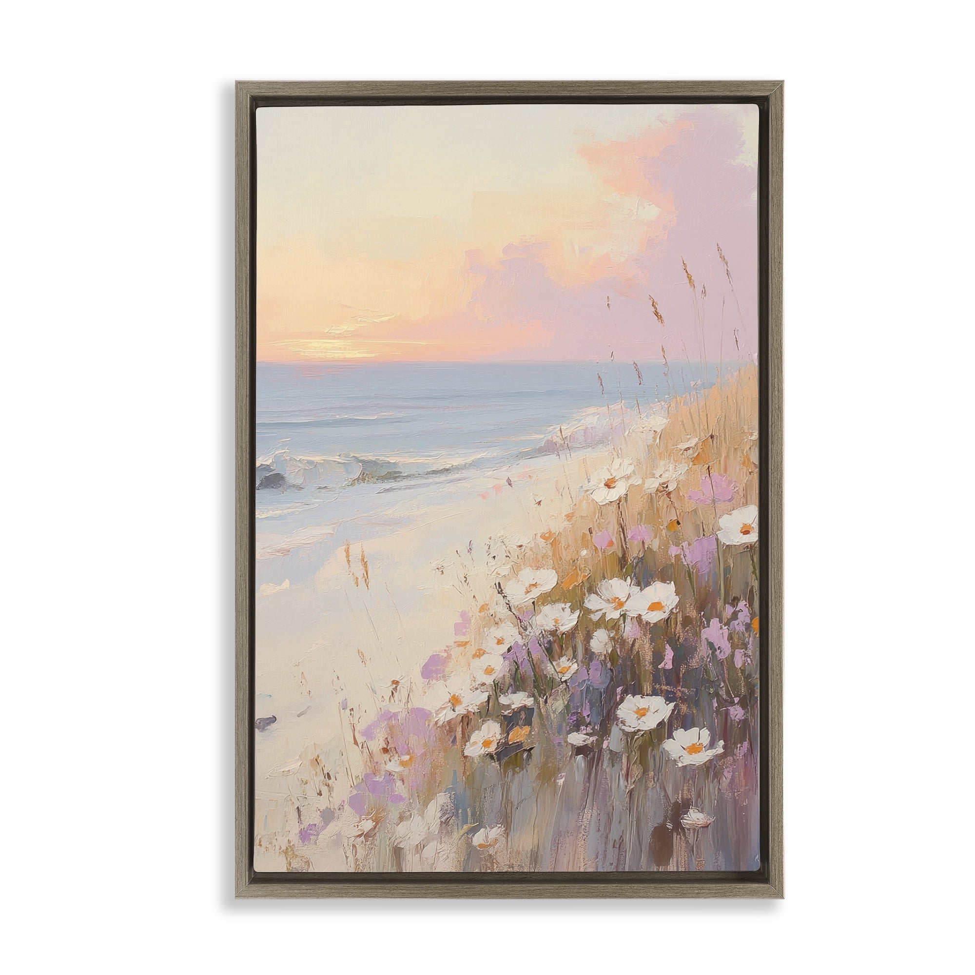Stupell Industries Pastel Sunset Wildflowers By Sea Brown Framed Floater Canvas Wall Art, design by Sisi and Seb