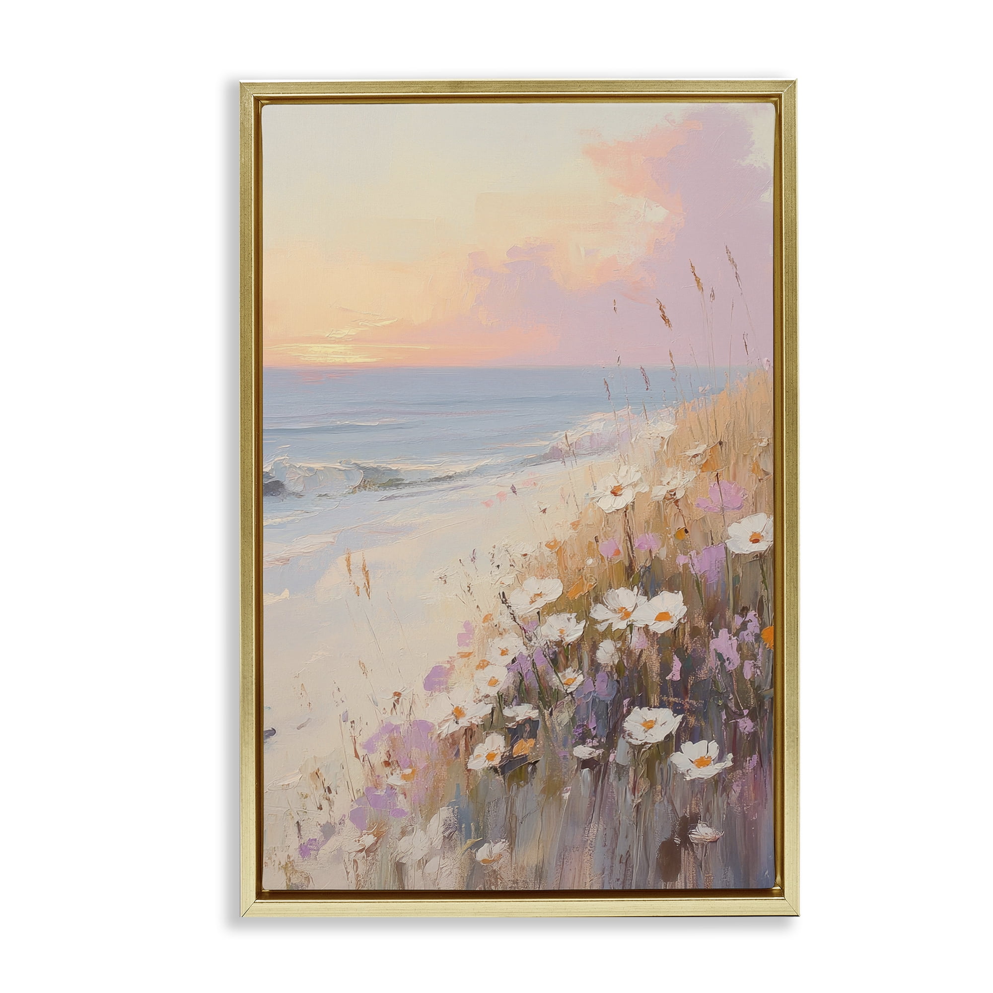 Stupell Industries Pastel Sunset Wildflowers By Sea Gold Framed Floater Canvas Wall Art, design by Sisi and Seb