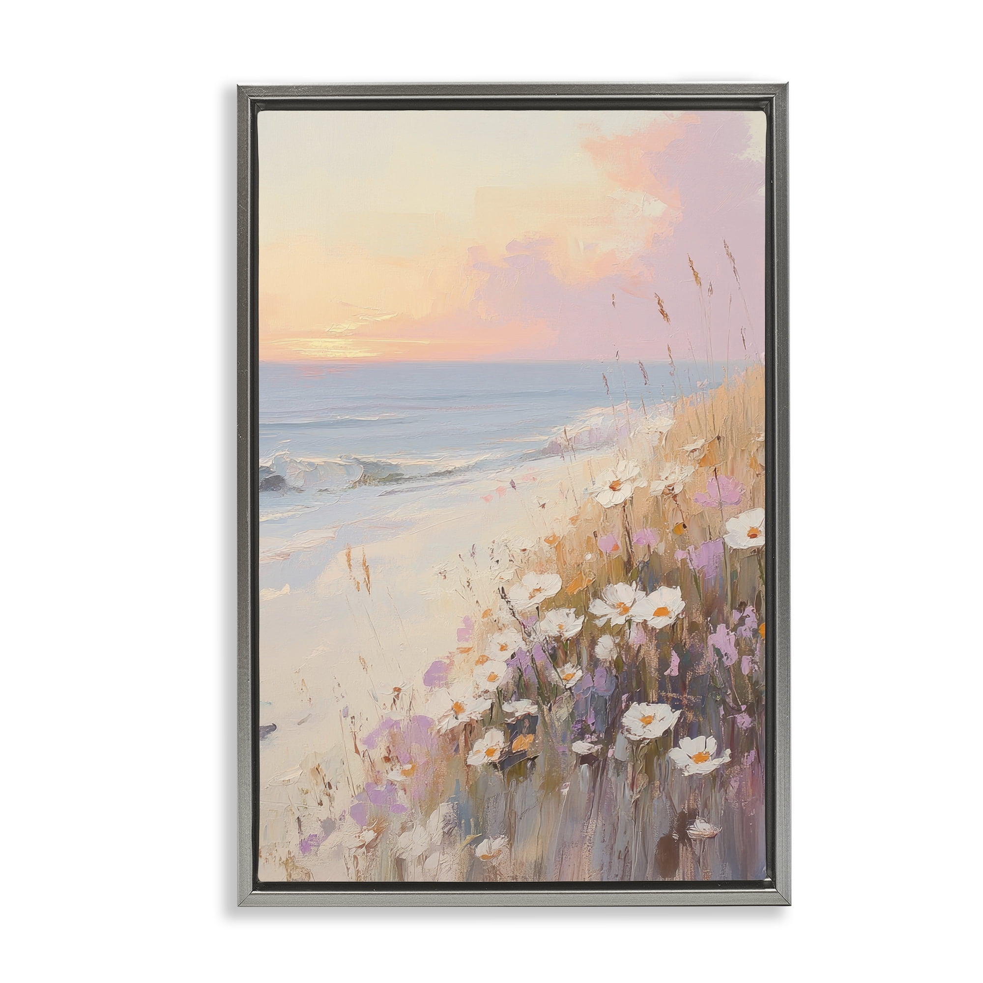 Stupell Industries Pastel Sunset Wildflowers By Sea Gray Framed Floater Canvas Wall Art, design by Sisi and Seb