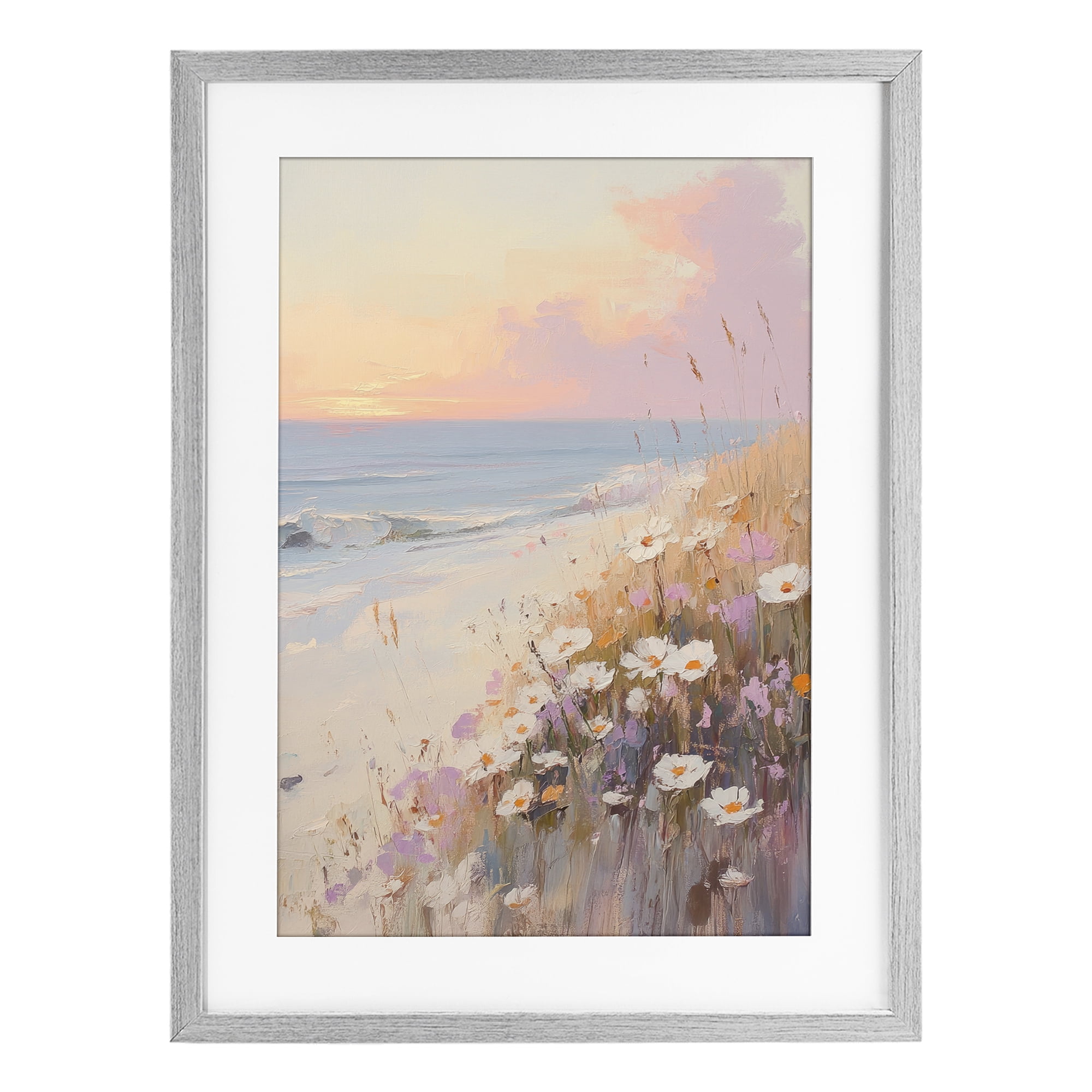 Stupell Industries Pastel Sunset Wildflowers By Sea Gray Framed Print Under Glass, design by Sisi and Seb