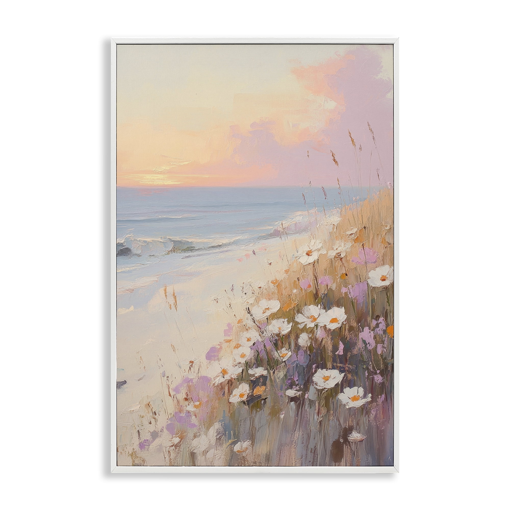 Stupell Industries Pastel Sunset Wildflowers By Sea White Framed Giclee Art, design by Sisi and Seb
