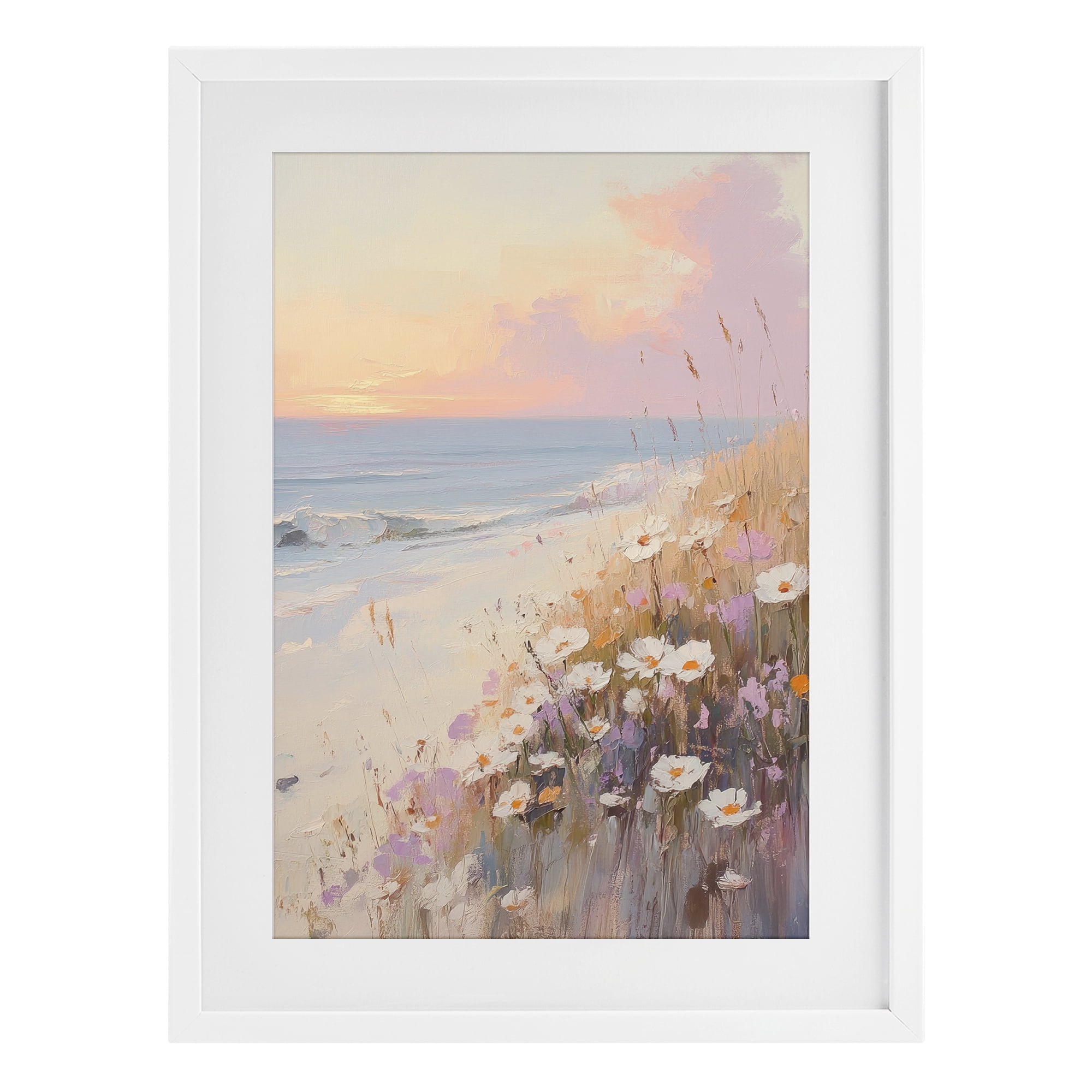 Stupell Industries Pastel Sunset Wildflowers By Sea White Framed Print Under Glass, design by Sisi and Seb