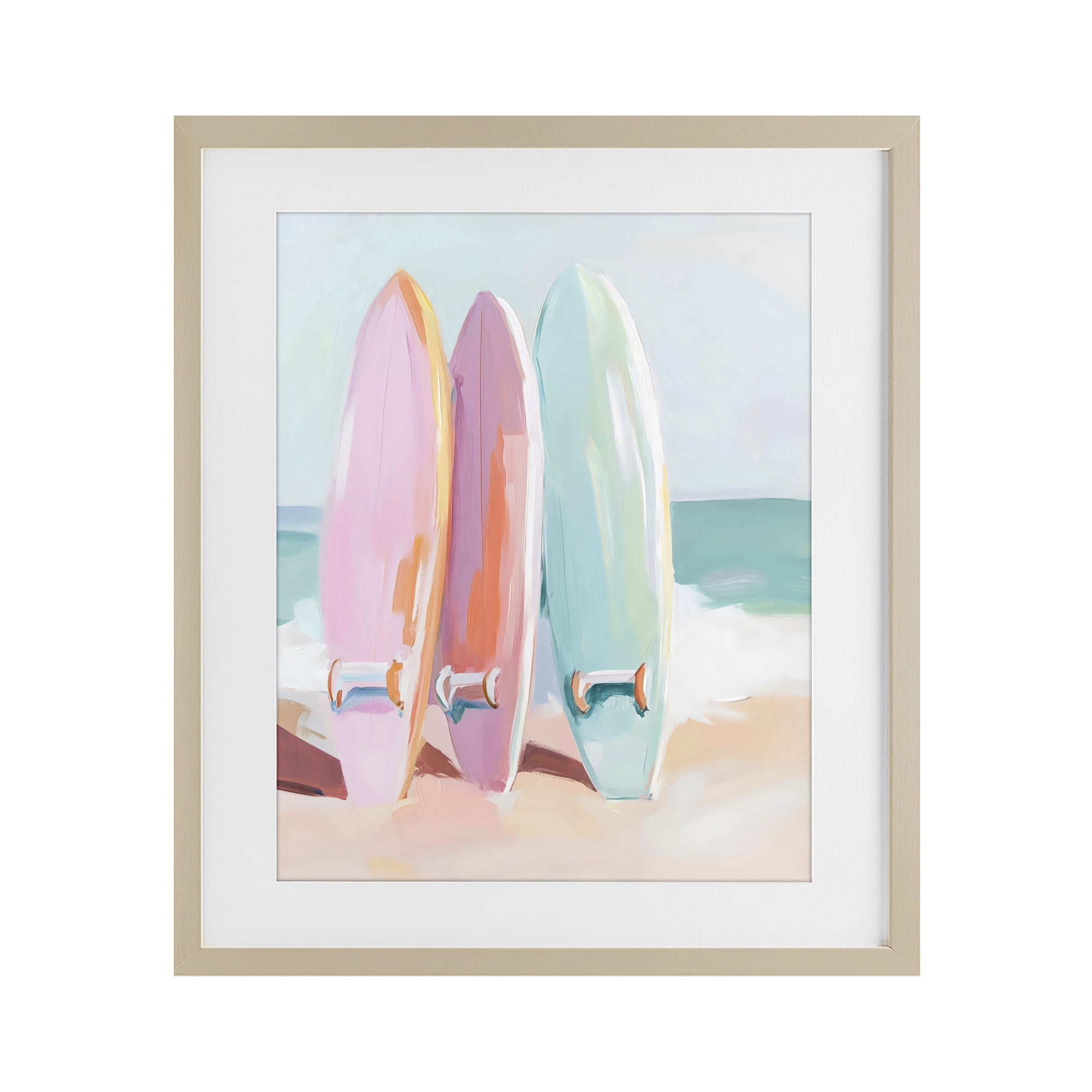Stupell Industries Pastel Surfboards on Sandy Beach Birch Framed Print Under Glass, design by The Prints Vibe
