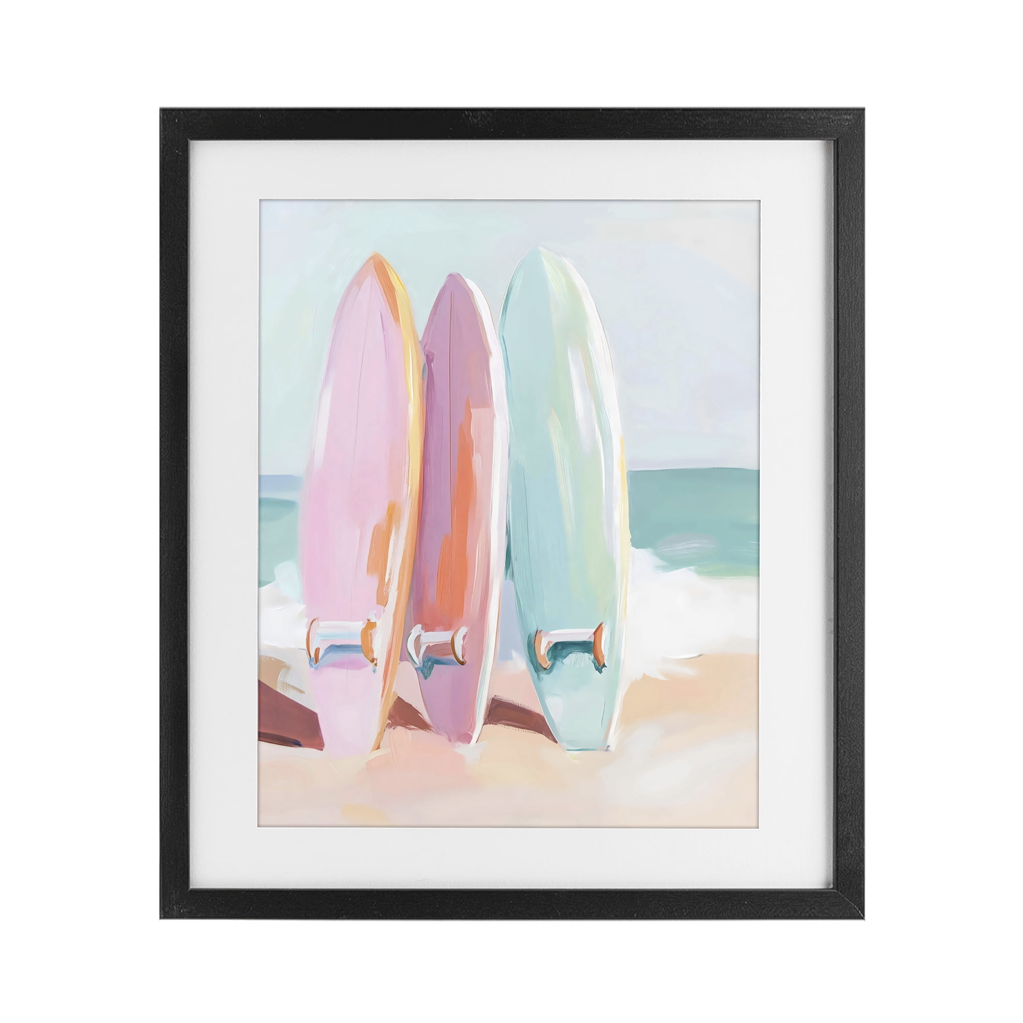 Stupell Industries Pastel Surfboards on Sandy Beach Black Framed Print Under Glass, design by The Prints Vibe