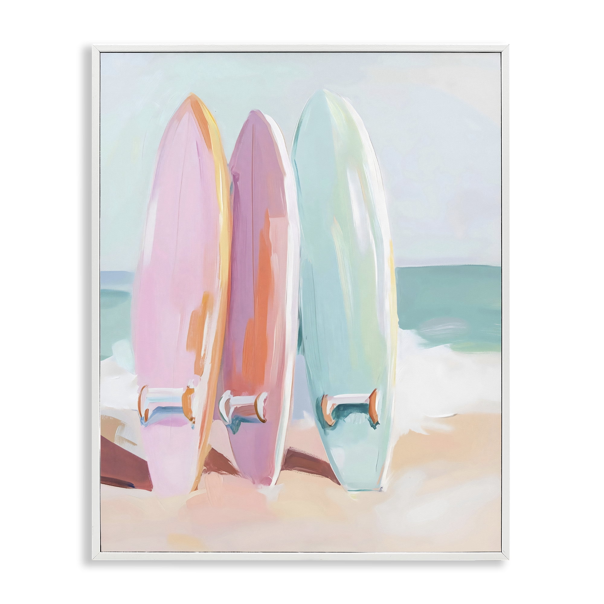 Stupell Industries Pastel Surfboards on Sandy Beach White Framed Giclee Art, design by The Prints Vibe